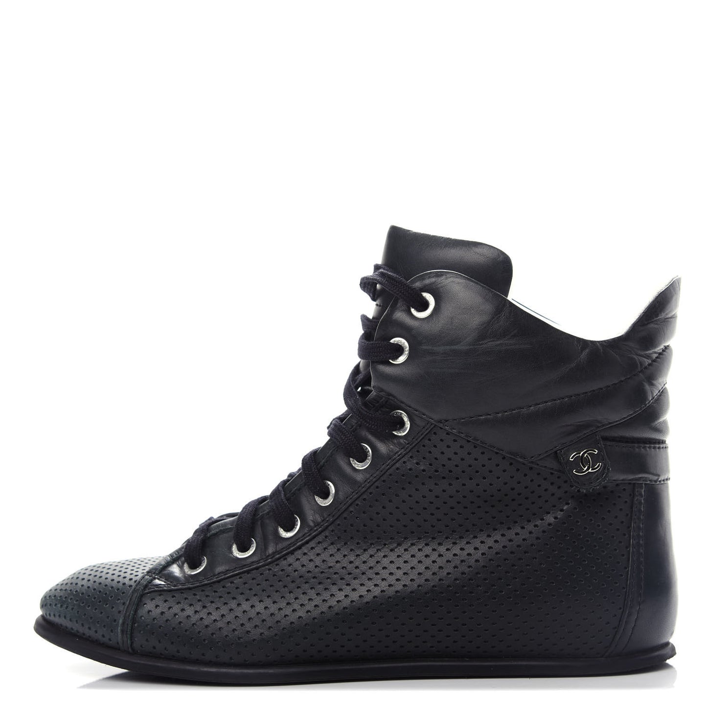 Perforated Lambskin High Top CC Sneakers 36.5 Black