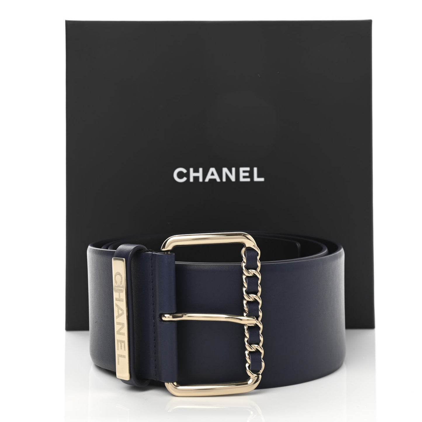 Calfskin Logo Chain Belt 95 38 Blue