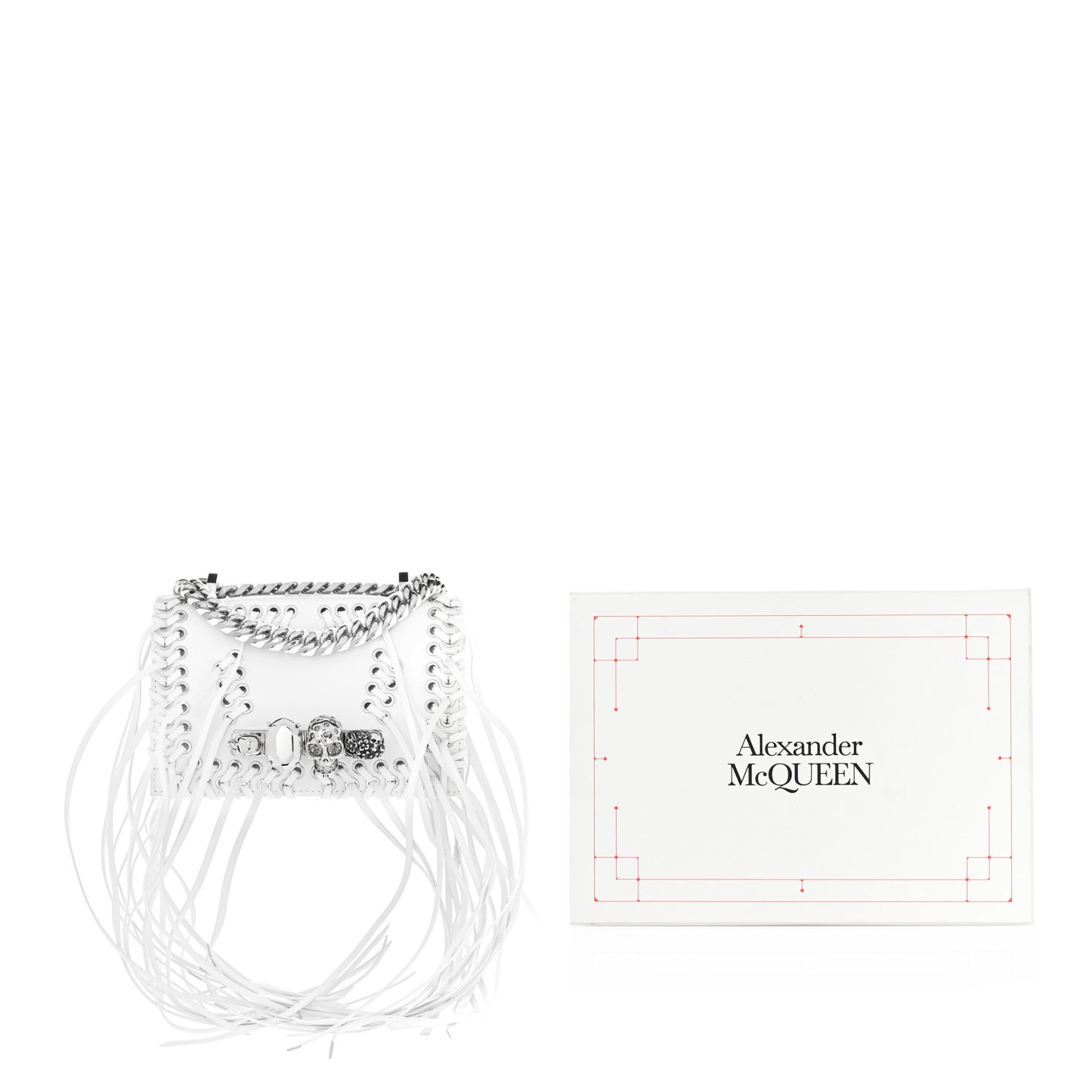 Calfskin Woven Fringe Mini Jeweled Satchel White
