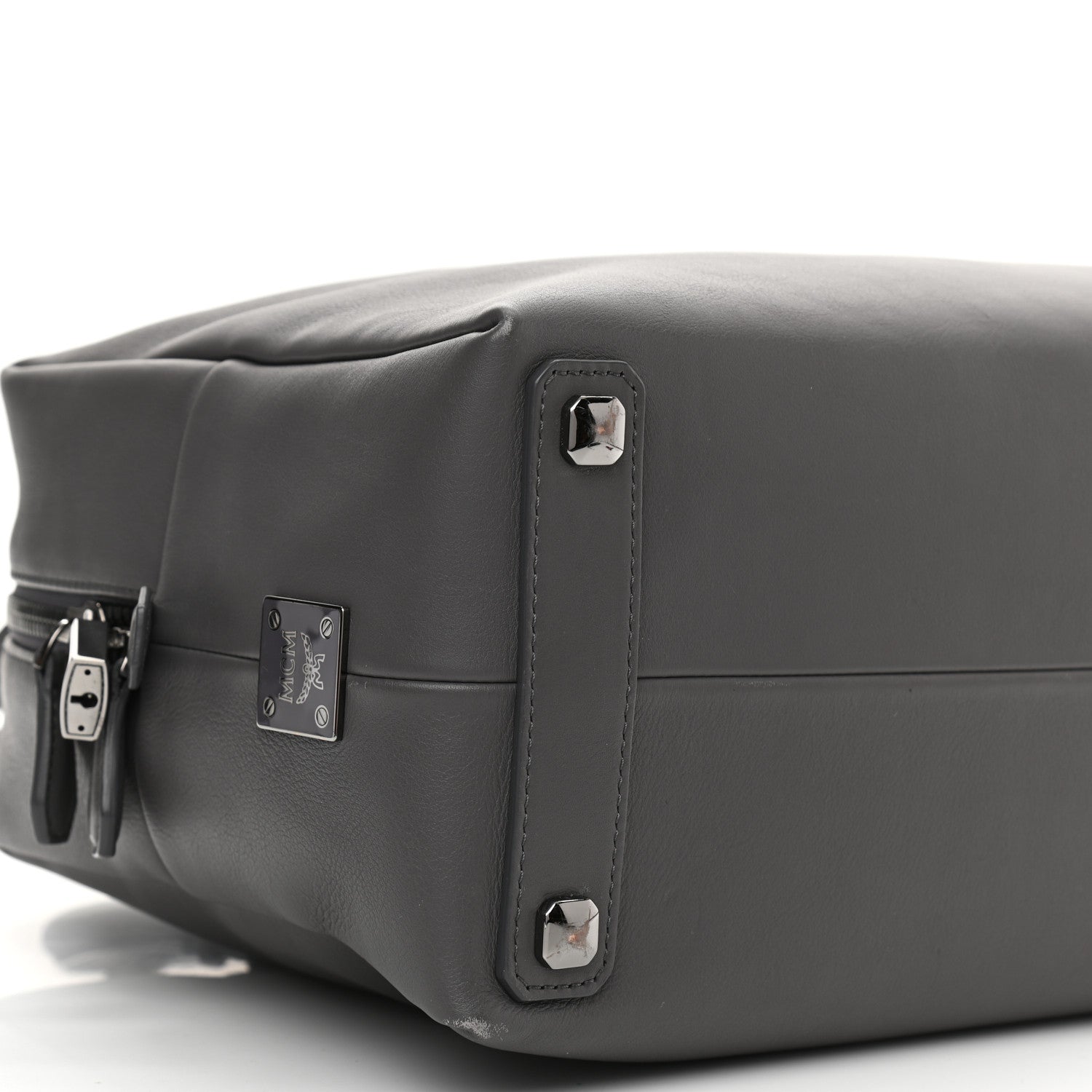 MCM Calfskin Boston Bag Grey 8 of 15