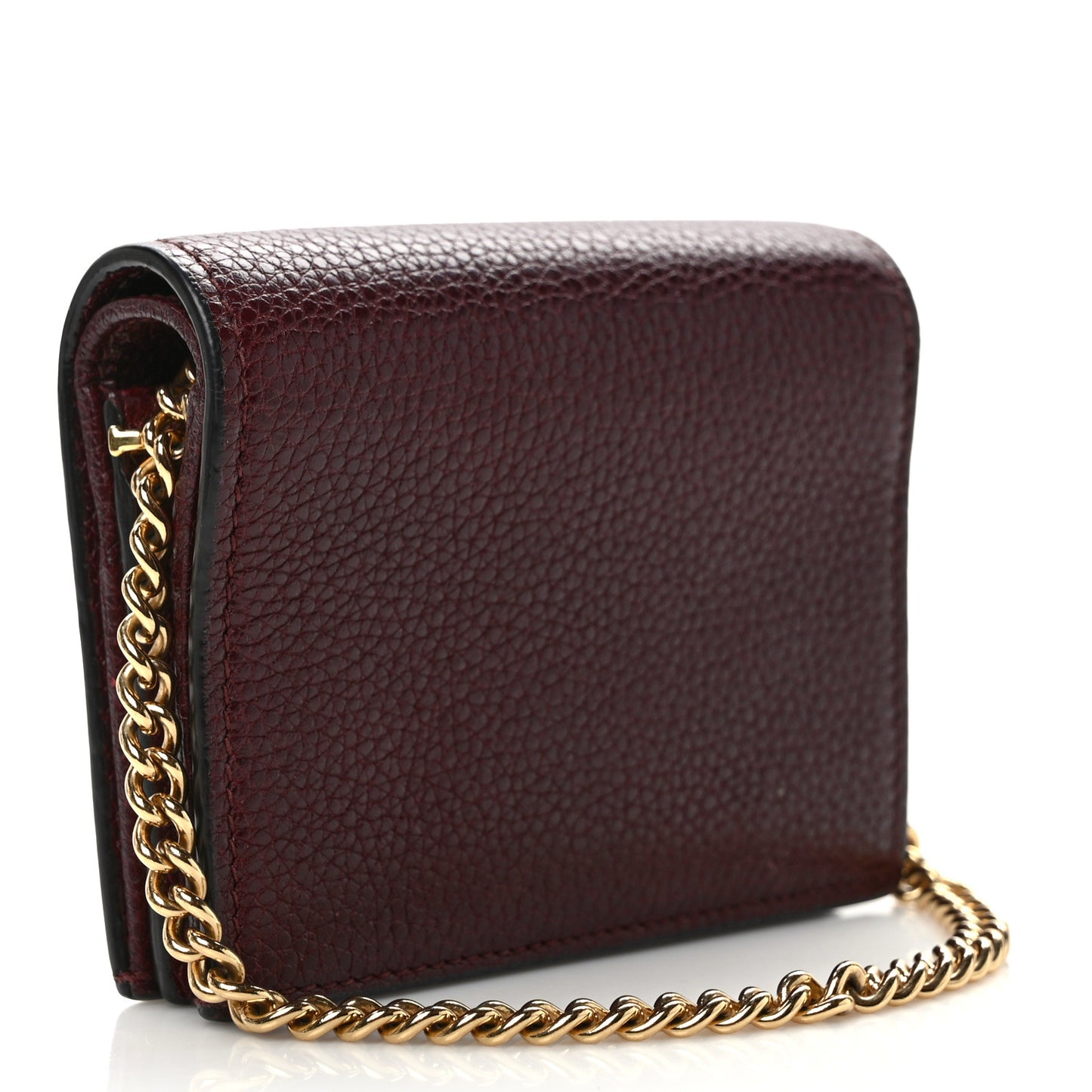 Grainy Calfskin Zumi Chain Card Case Wallet Vintage Bordeaux