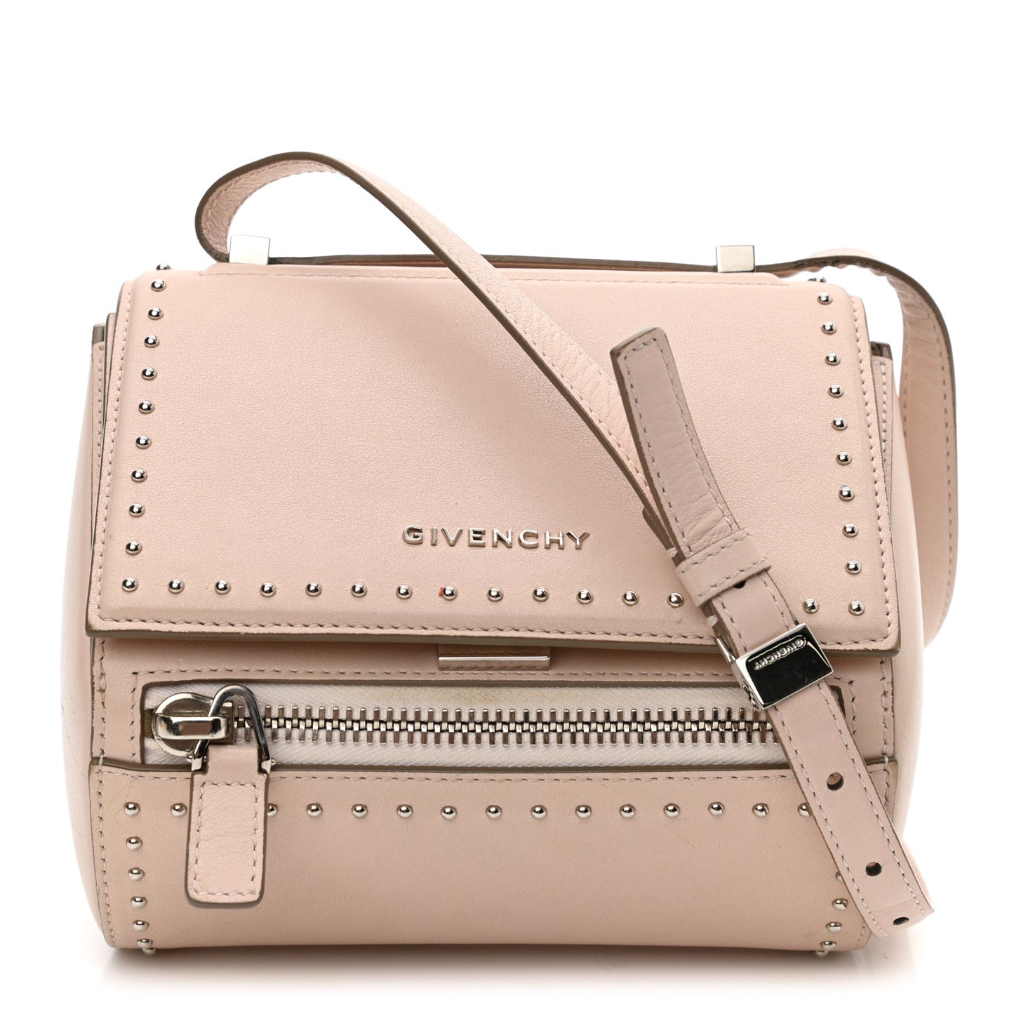 Calfskin Studded Mini Pandora Box Crossbody Bag Nude Pink