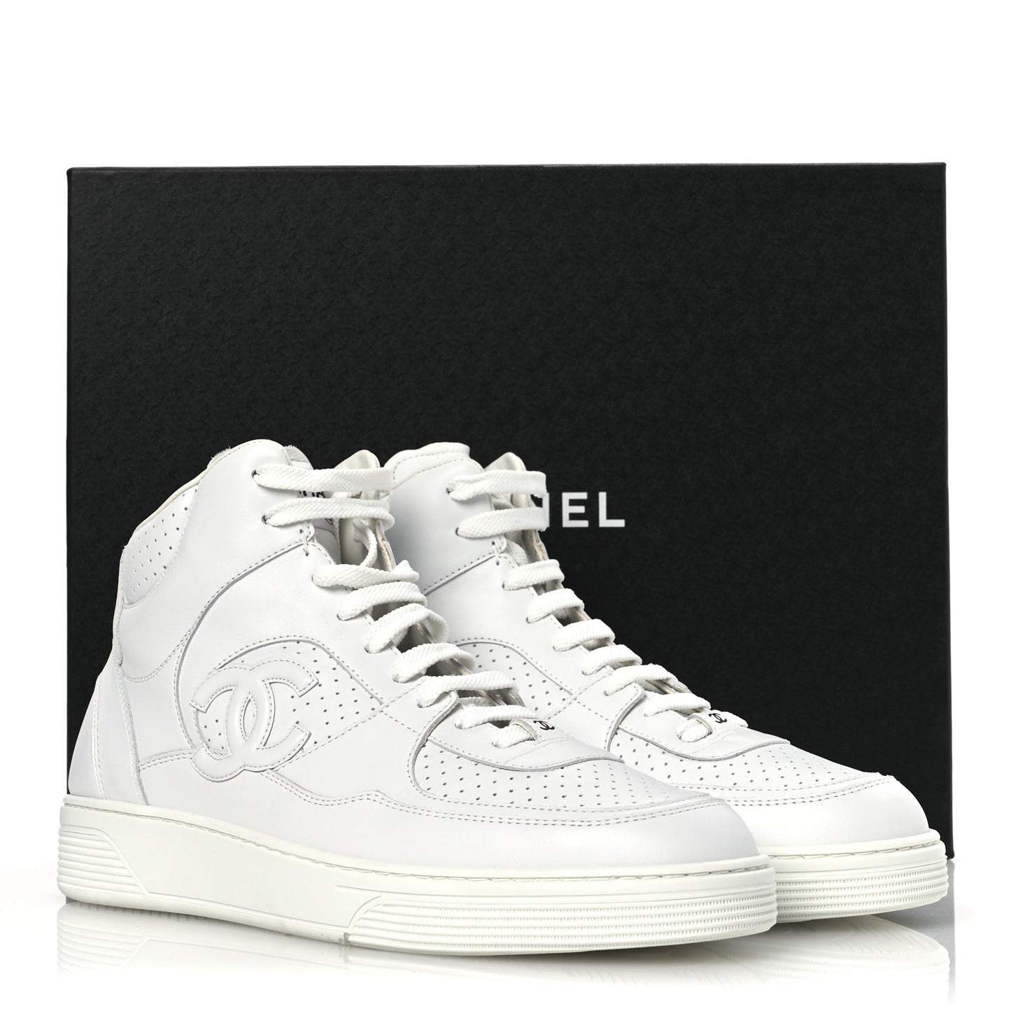 Calfskin CC High Top Sneaker 45 White