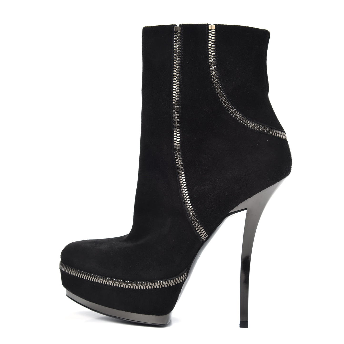 Suede Zipper Platform Pumps Black 35