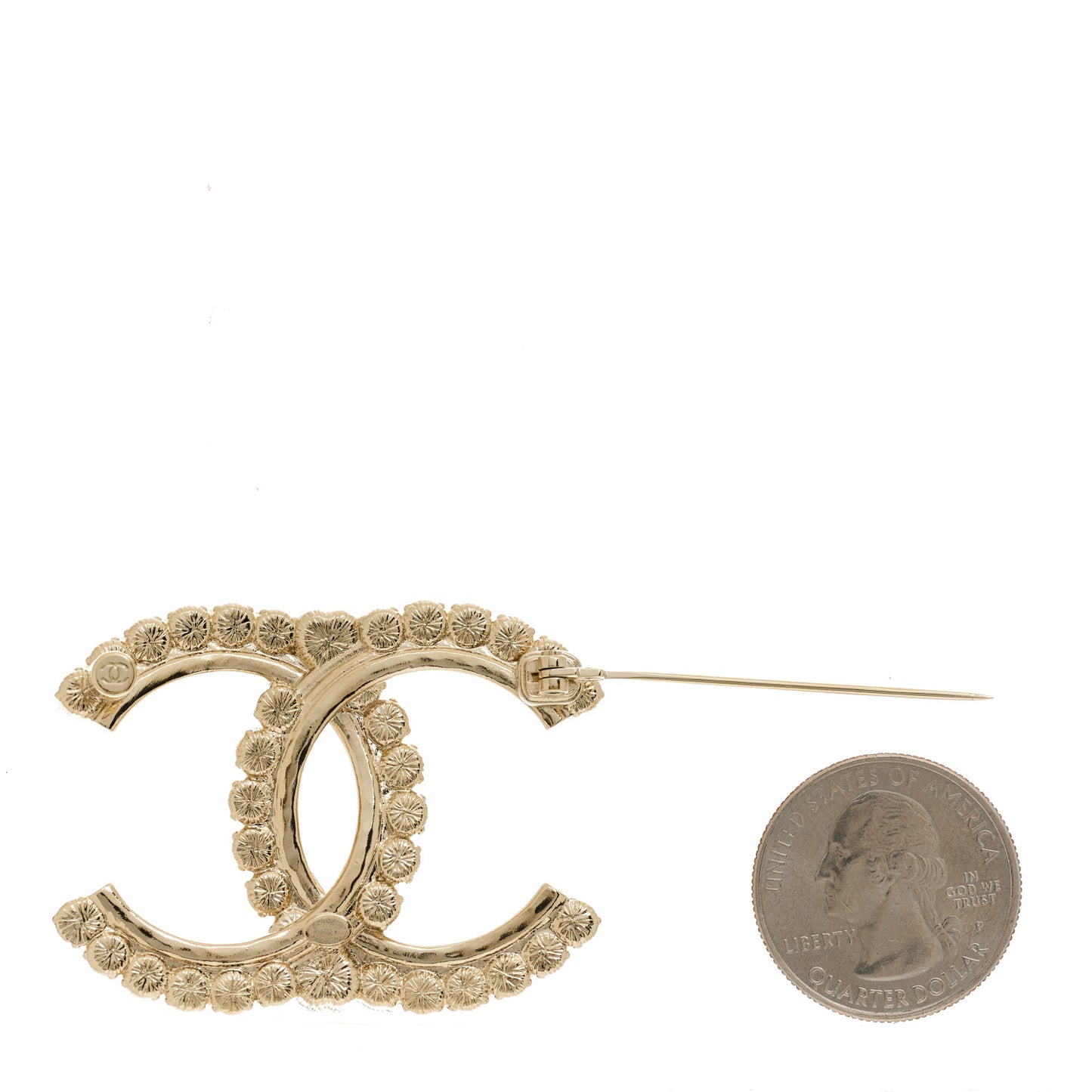 Pearl Crystal CC Brooch Gold