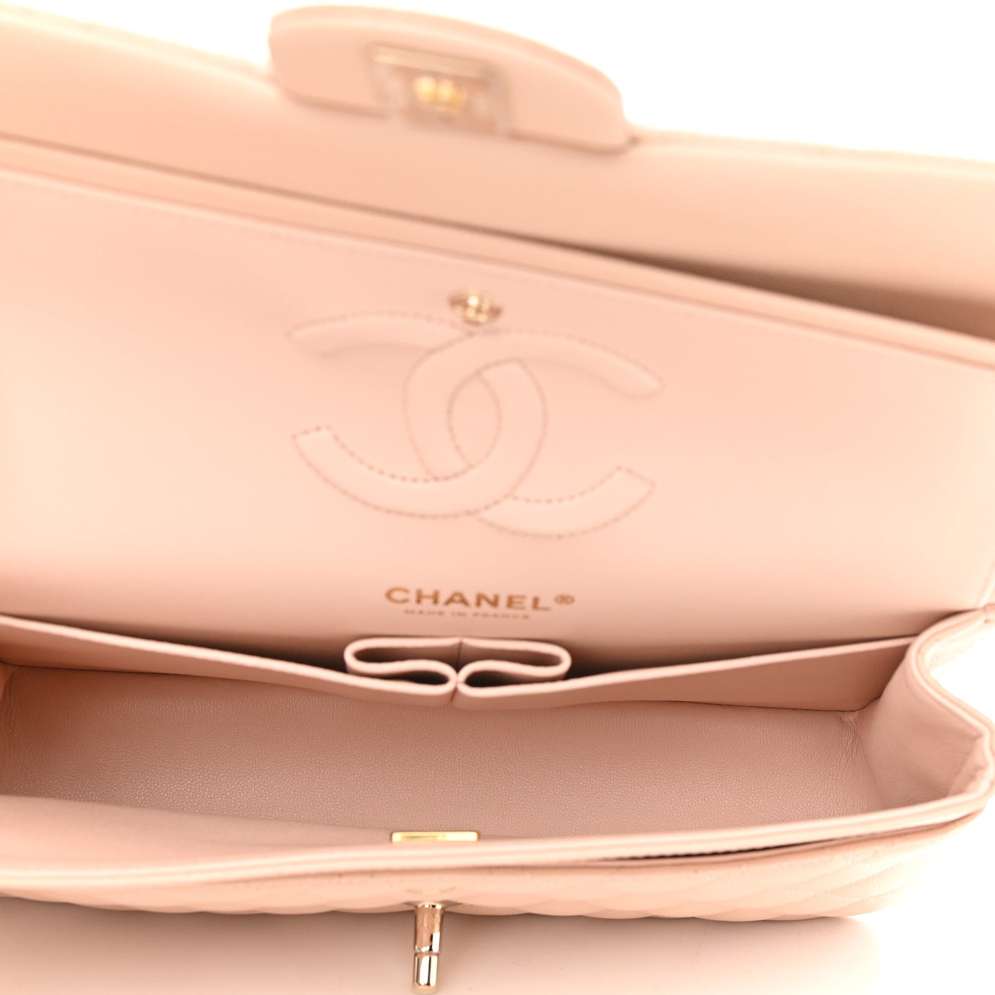 Caviar Quilted Medium Double Flap Light Beige