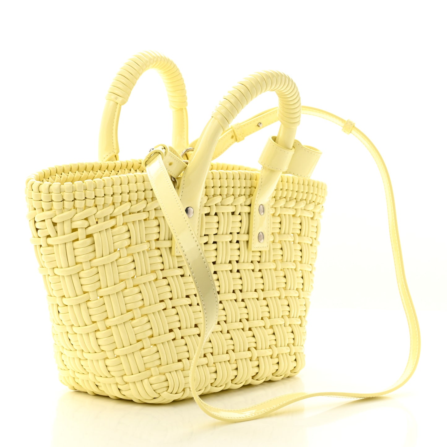 Varnished Faux Calfskin Braided XS Bistro Basket Pale Yellow