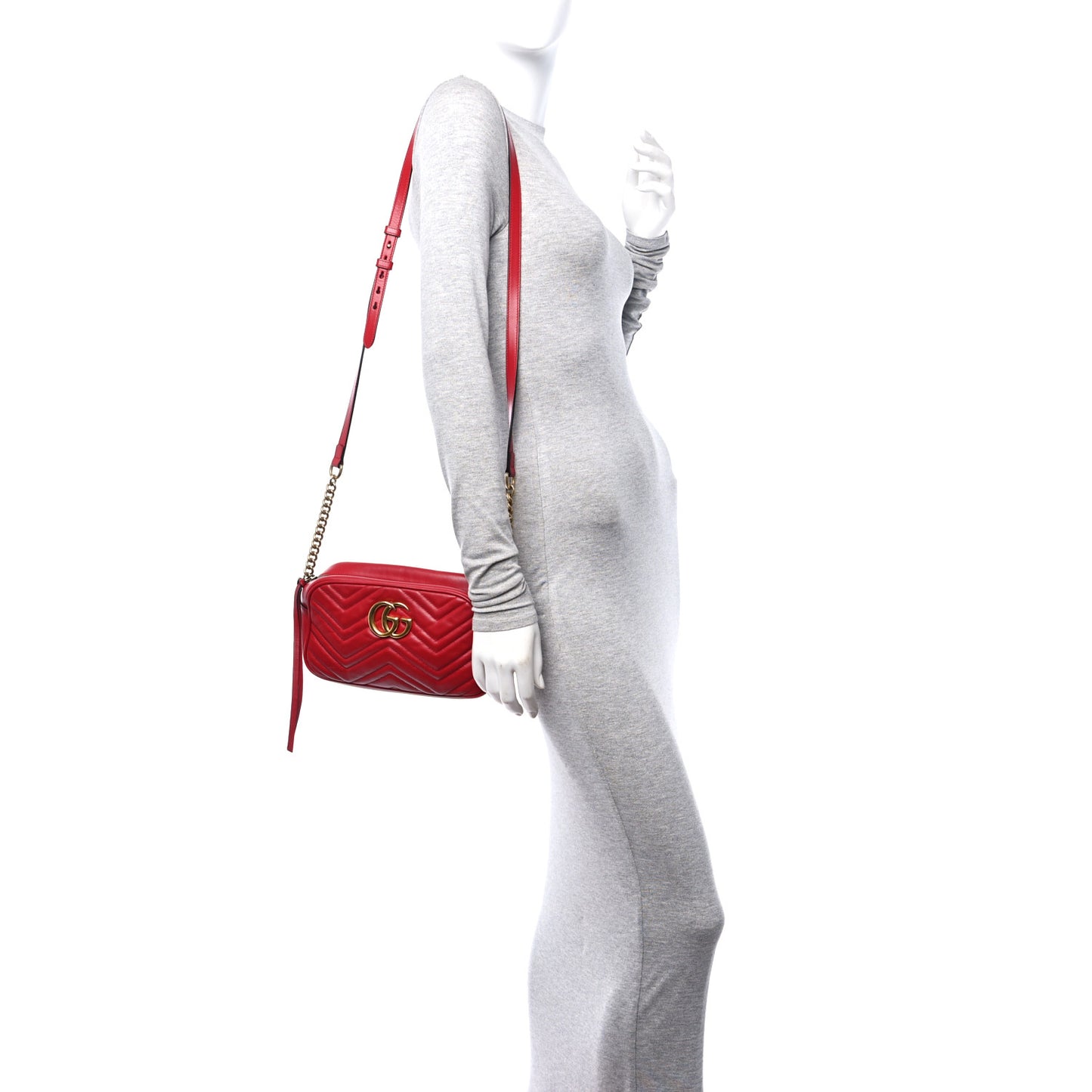 Calfskin Matelasse Small GG Marmont Chain Shoulder Bag Hibiscus Red