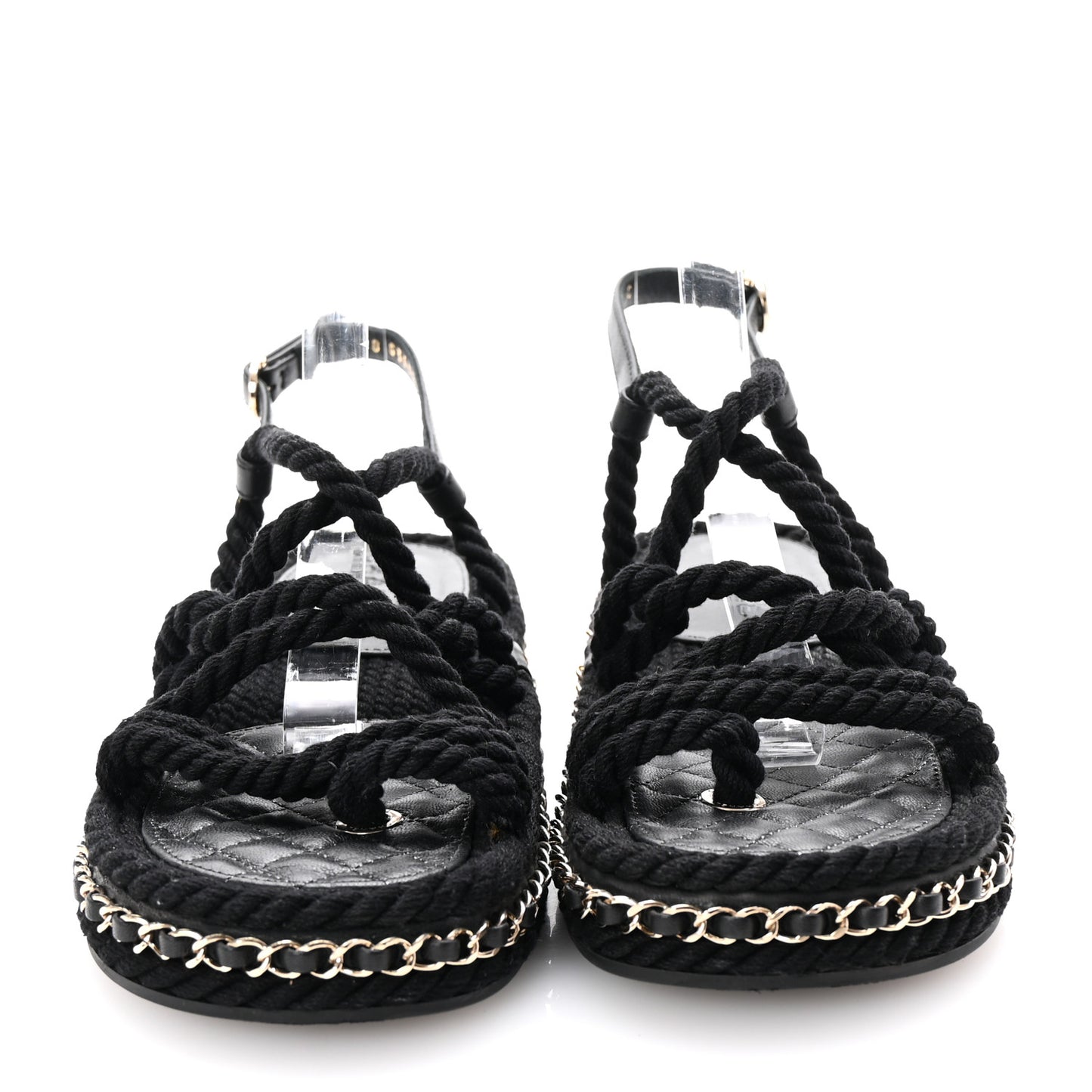 Lambskin Cord Chain CC Sandals 37 Black