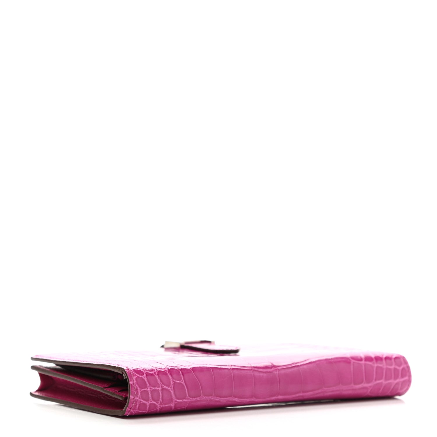 Hermes Shiny Alligator Bearn Wallet Rose Scheherazade 4 of 7