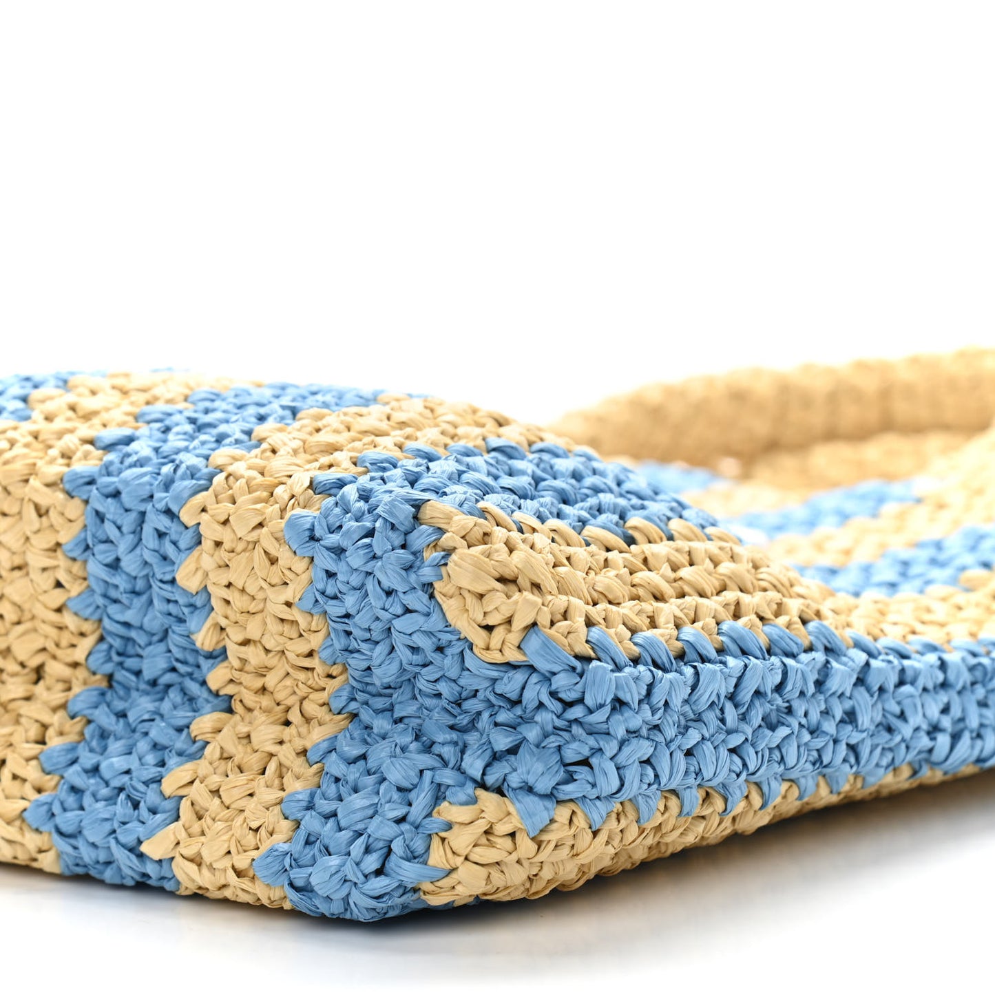 Yarn Raffia Effect Crochet Striped Small Logo Tote Naturale Celeste