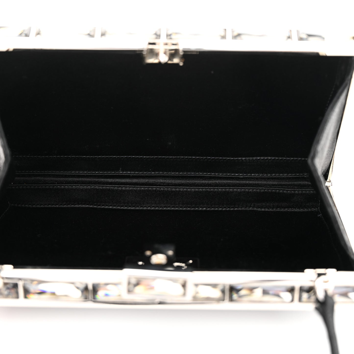 Satin Crystal Box Clutch Black Silver
