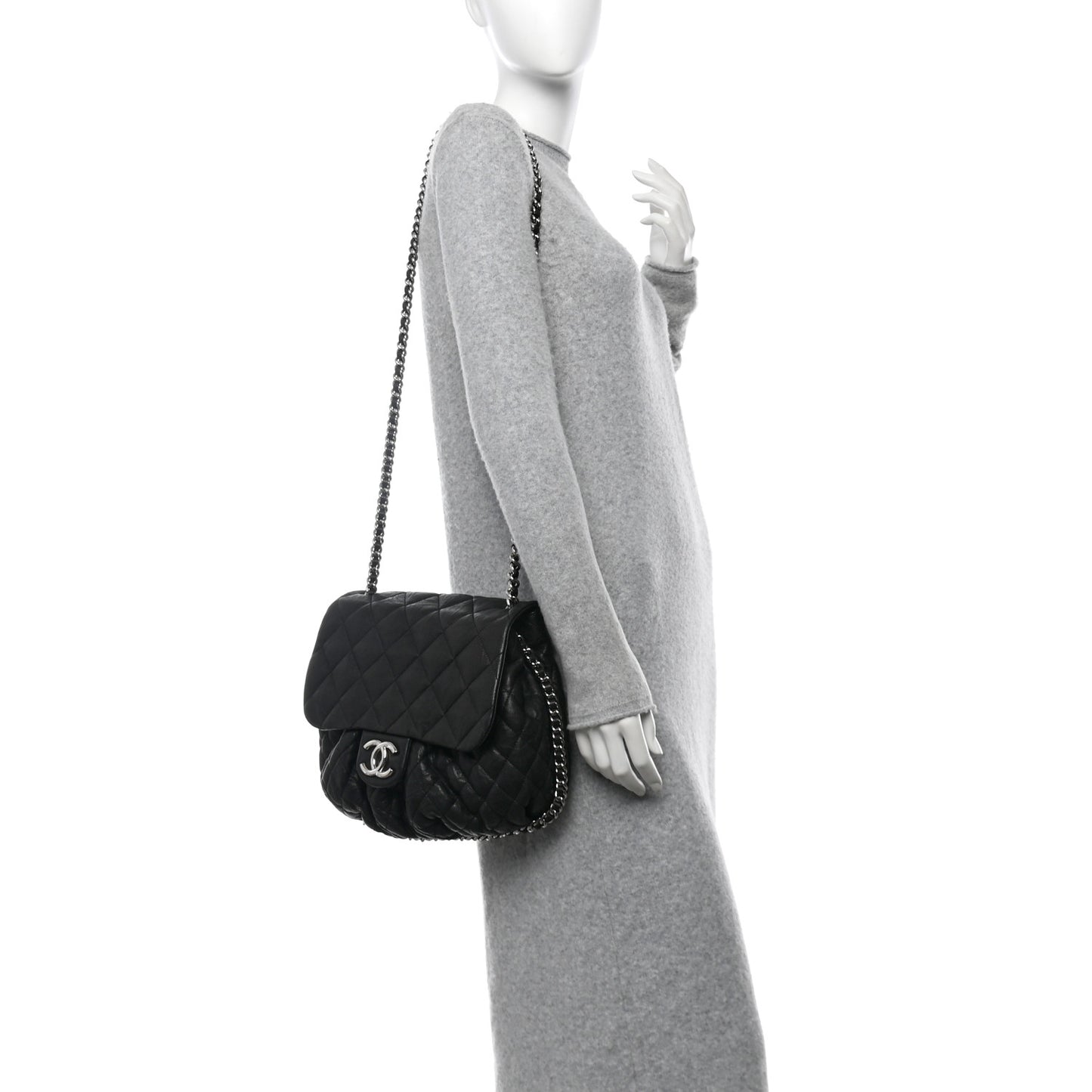 Washed Lambskin Quilted Large Chain Around Messenger Black