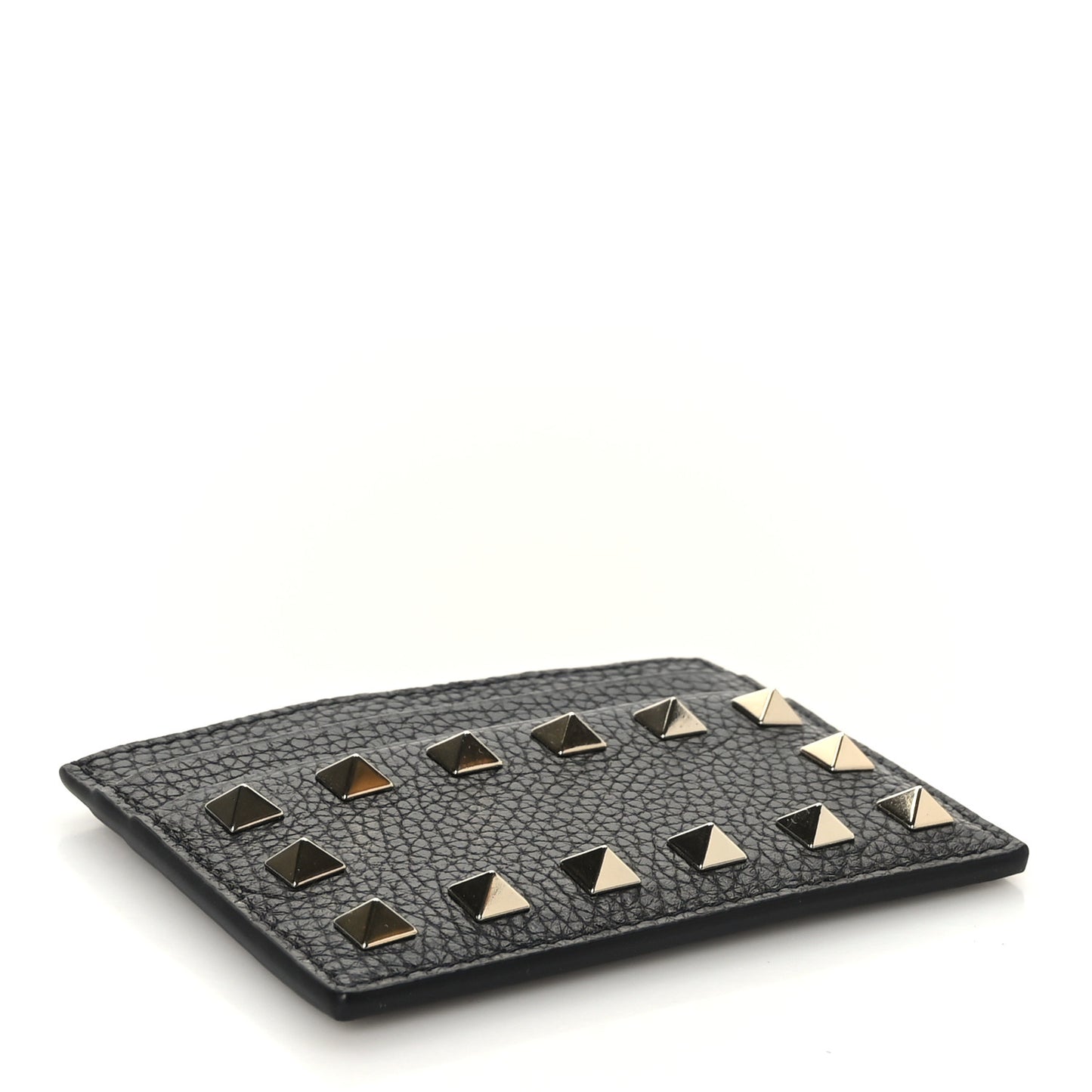 Pebbled Calfskin Rockstud Card Holder Black