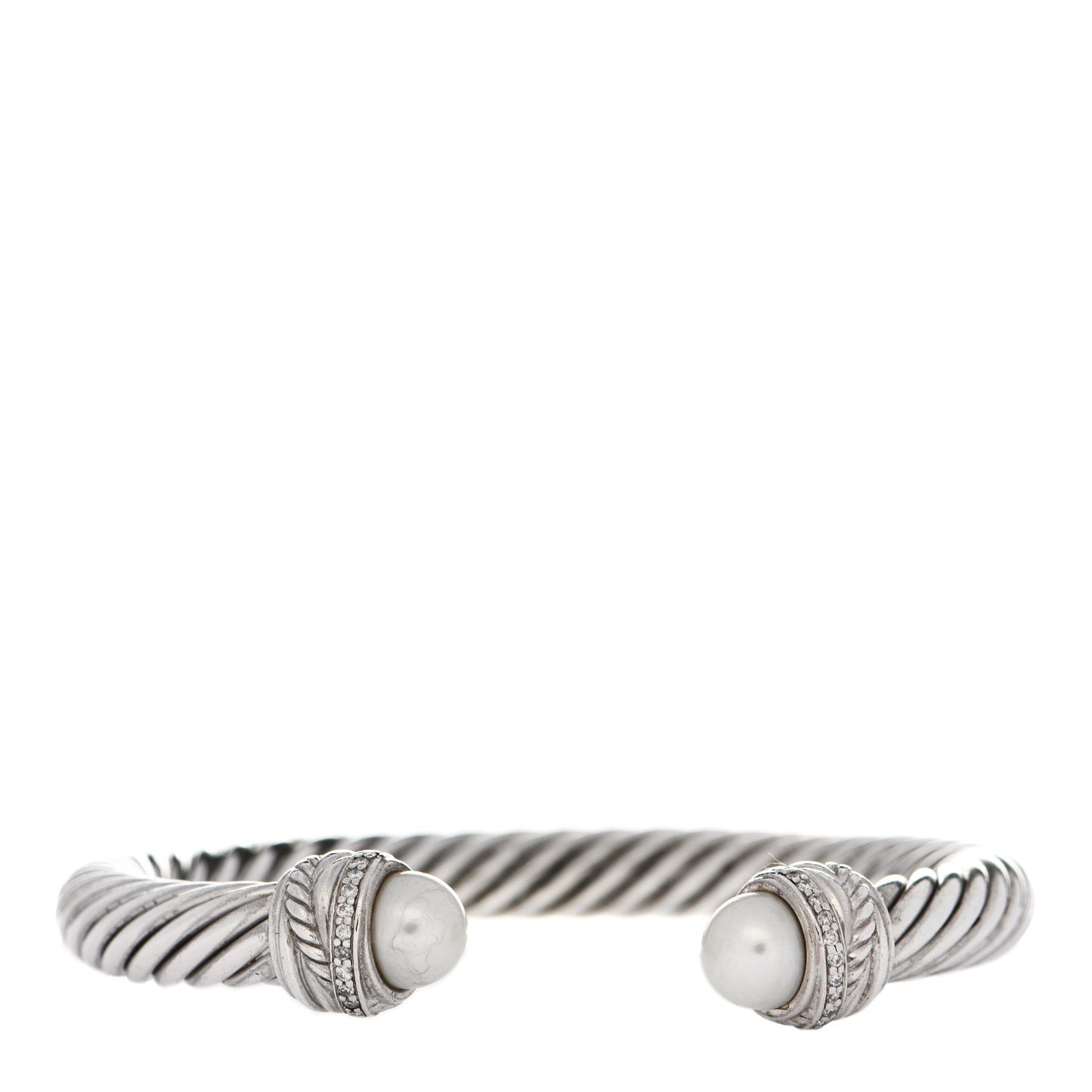 Sterling Silver Diamond Pearl 7mm Crossover Bracelet