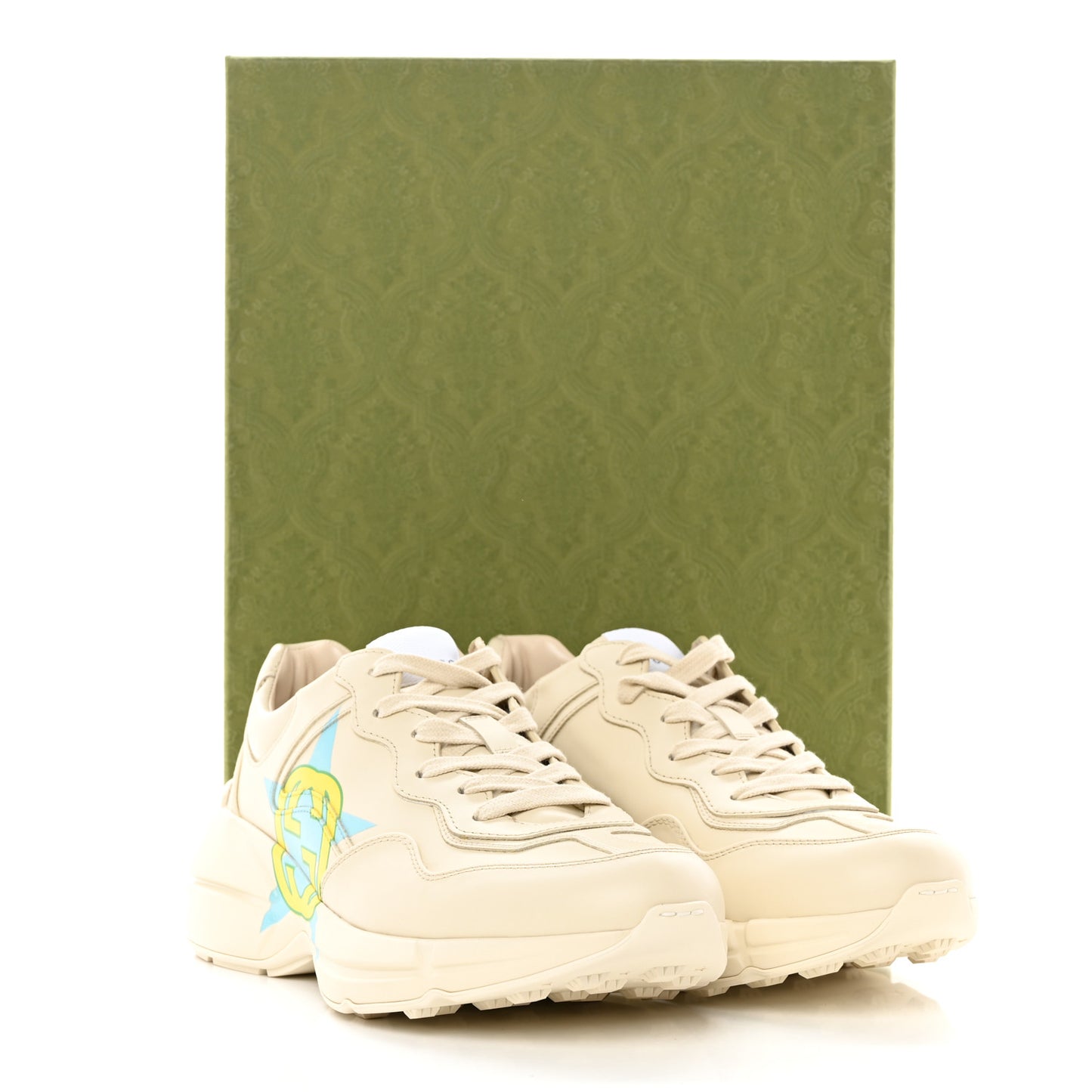 Apollo Calfskin Star Interlocking G Mens Rhyton Sneakers 8 Ivoire