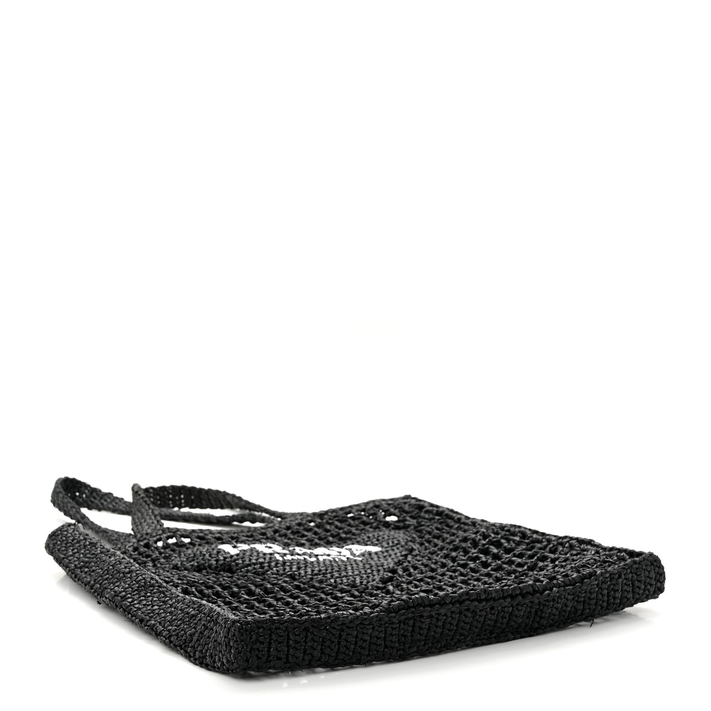 Yarn Raffia Effect Crochet Logo Embroidered Tote Bag Black