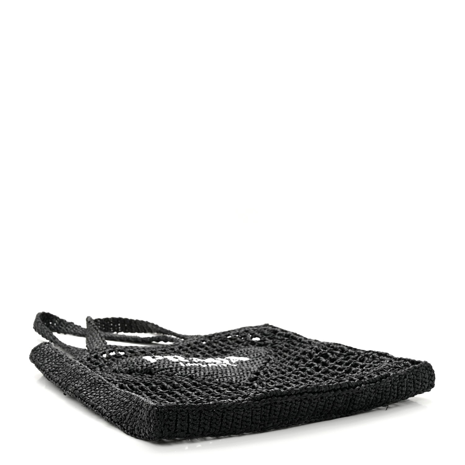 Prada Yarn Raffia Effect Crochet Logo Embroidered Tote Bag Black 4 of 9