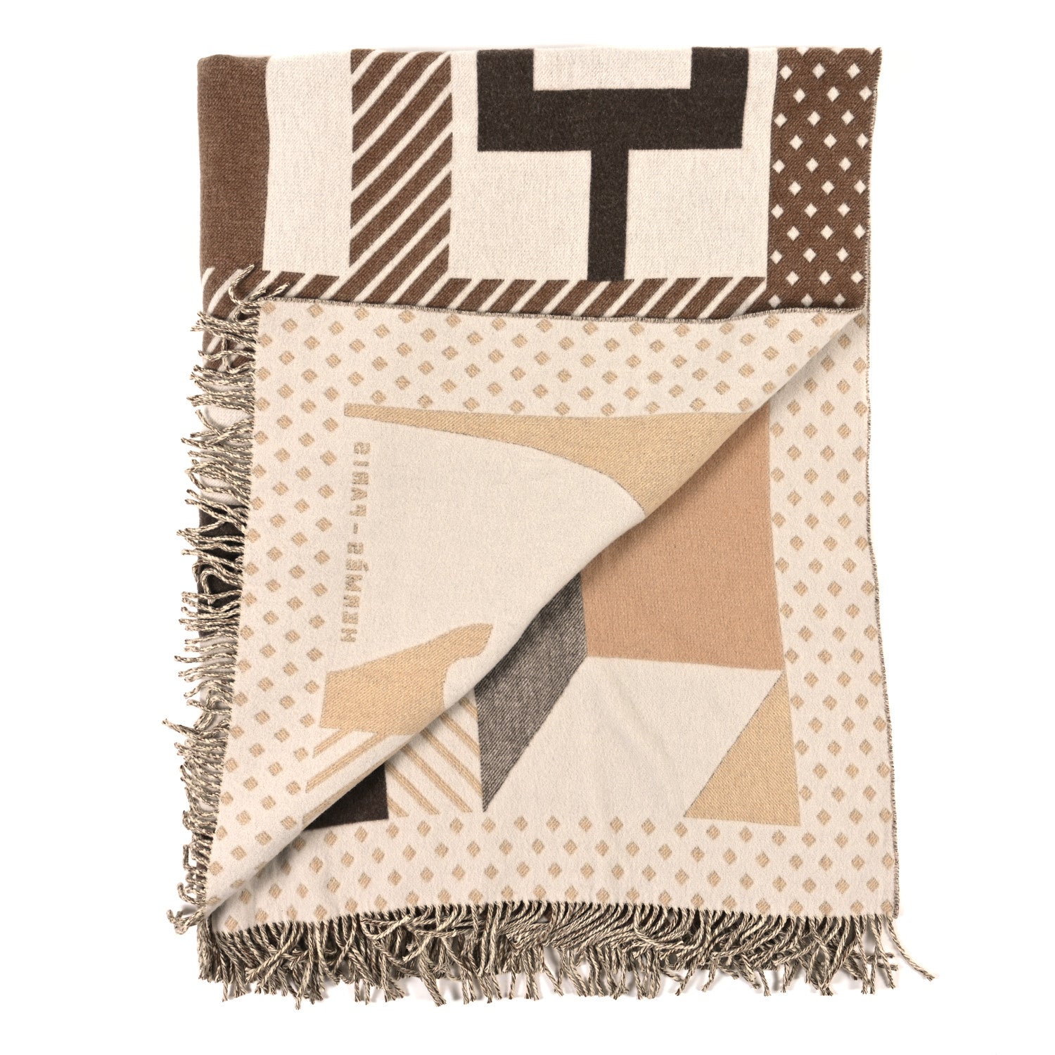 Hermes Wool Cashmere Les Objets du Faubourg Blanket Cisal Coquillage 2 of 3