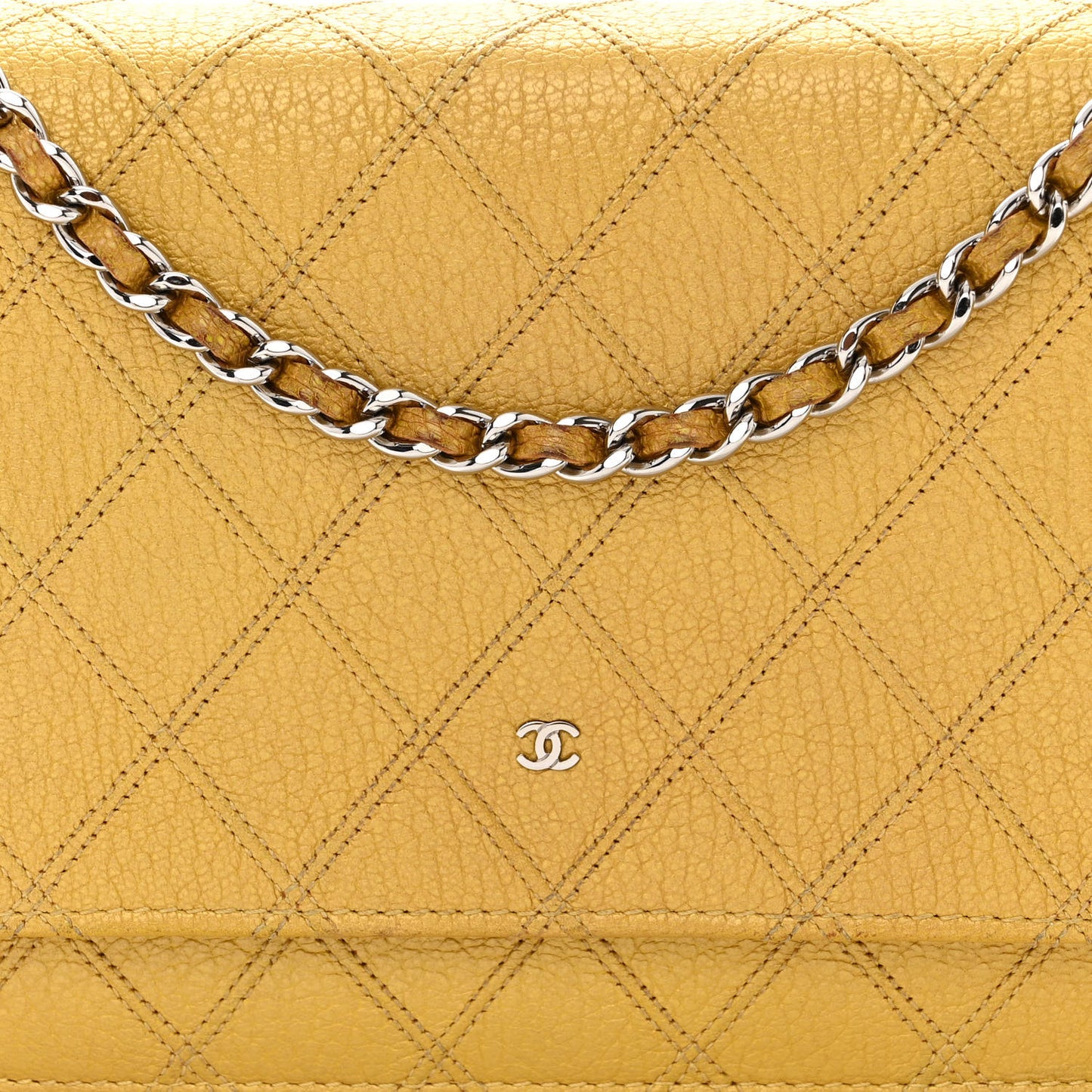 Caviar Quilted Wallet on Chain WOC Yellow