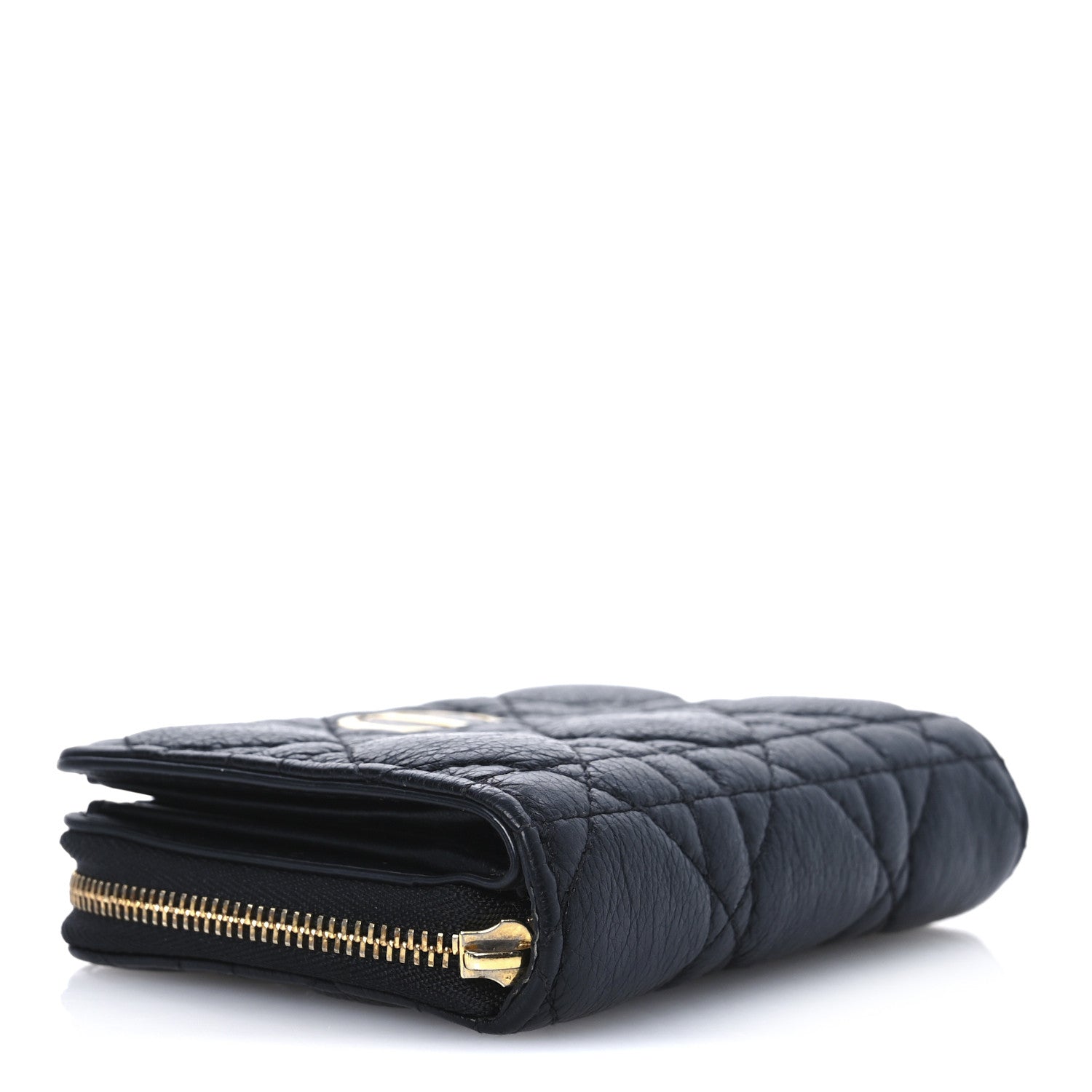 Christian Dior Grained Calfskin Supple Cannage Caro Scarlet Zipped Wallet Black 4 of 12