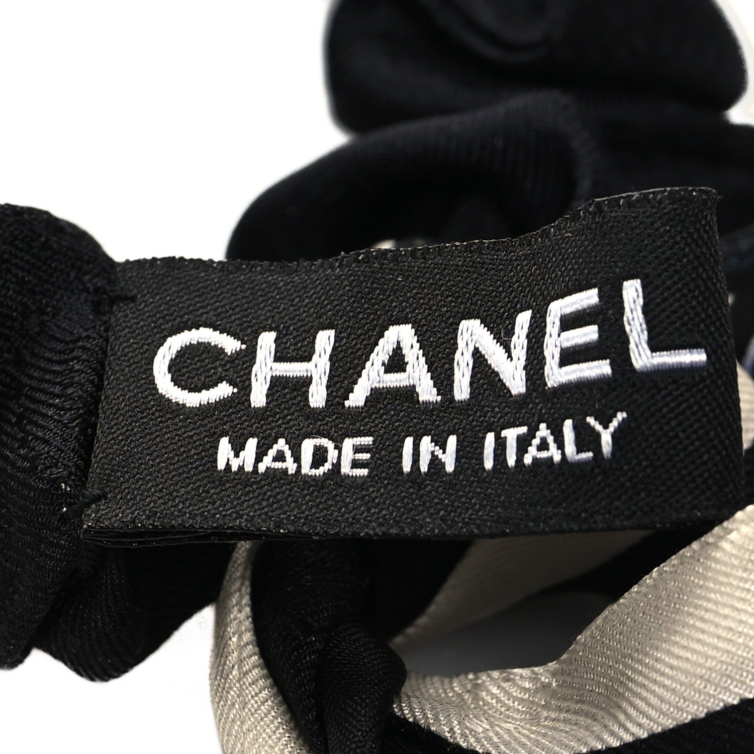 Chanel Silk Twill Hair Tie White Black 3 of 3