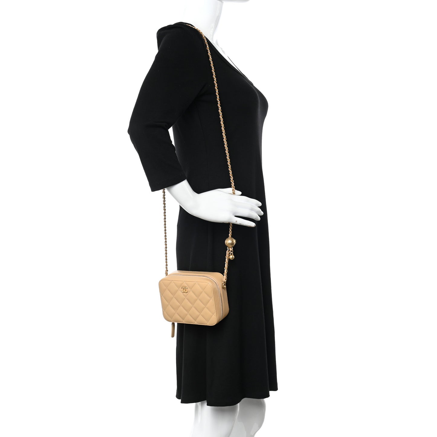 Lambskin Quilted CC Pearl Crush Camera Case Beige