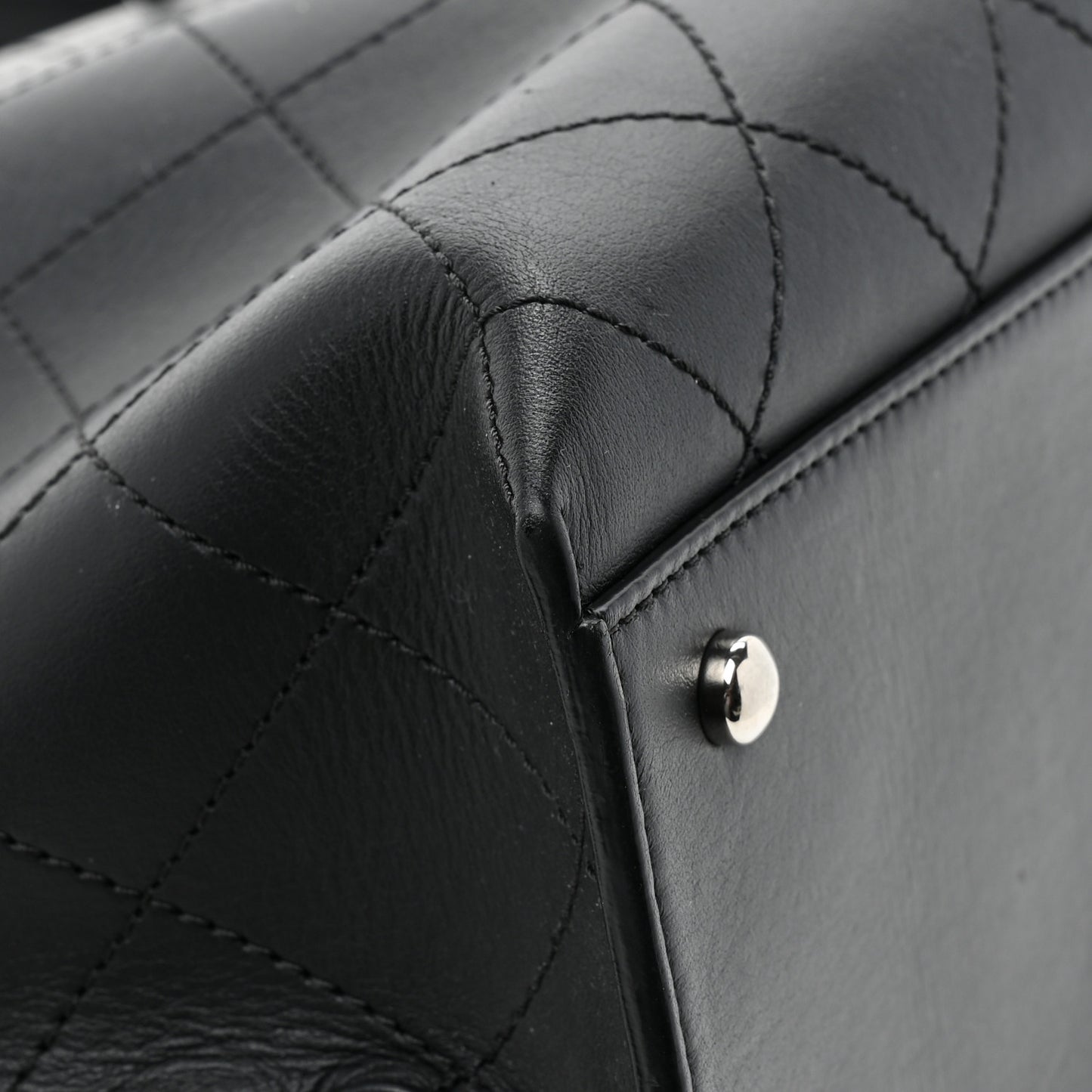 Calfskin Stitched Shopping Tote Black