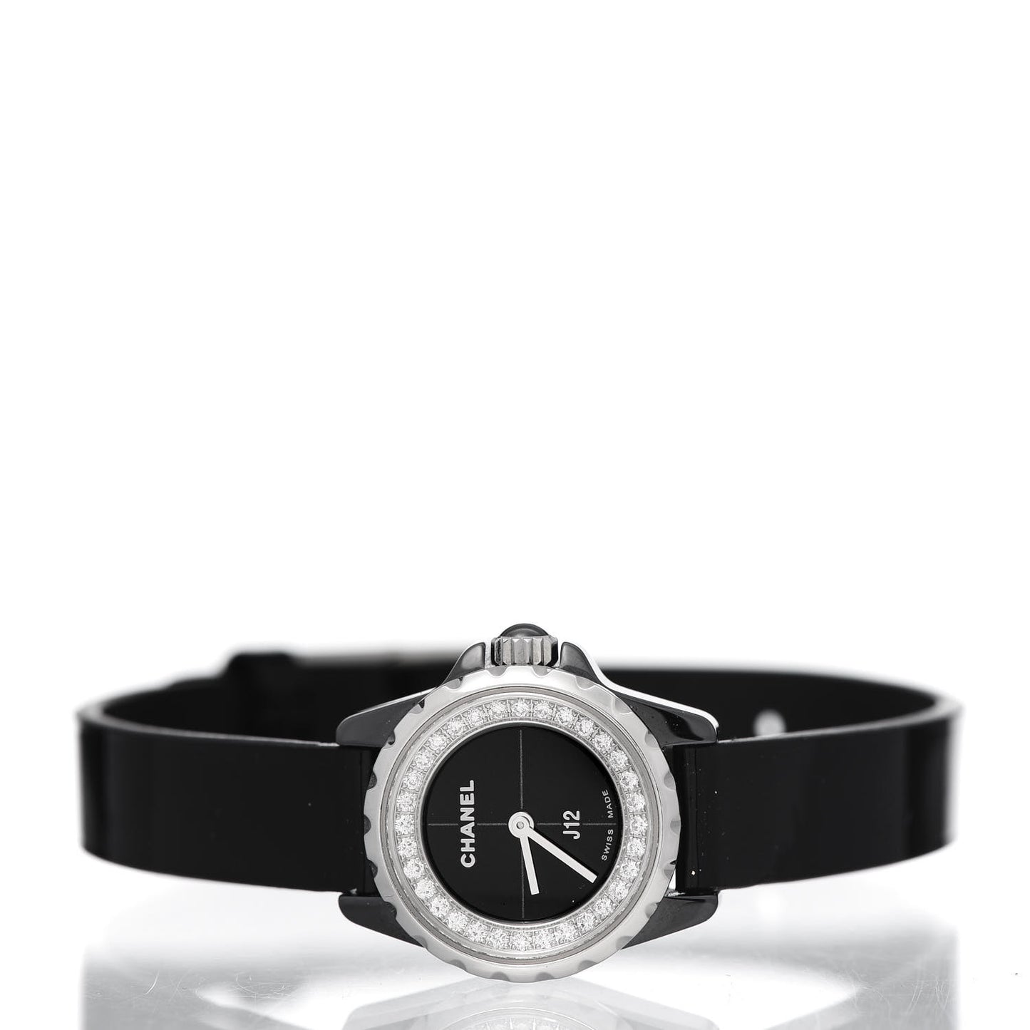 Stainless Steel Patent Calfskin Ceramic Diamond 19mm J12-XS Glove Watch Black