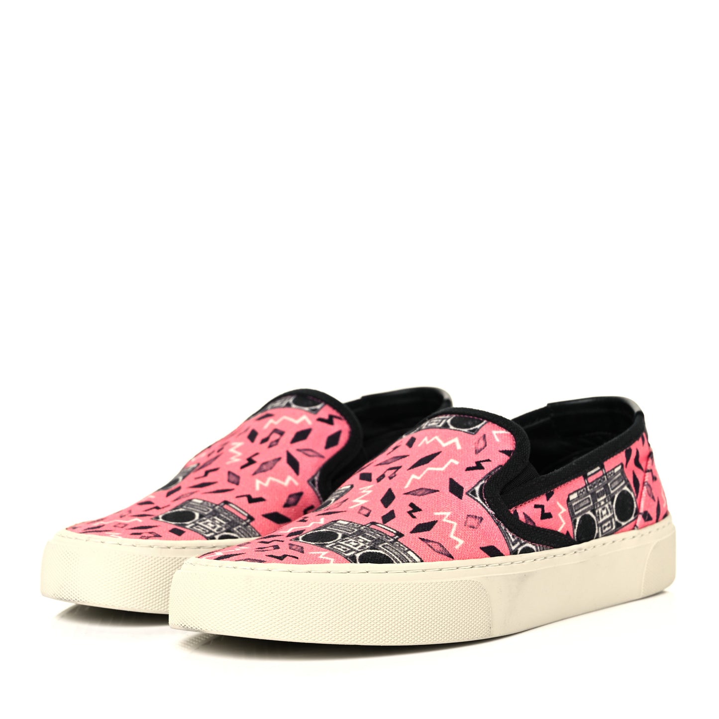 Canvas Radio Print Mens Venice Slip On Sneakers 38.5 Pink Black White