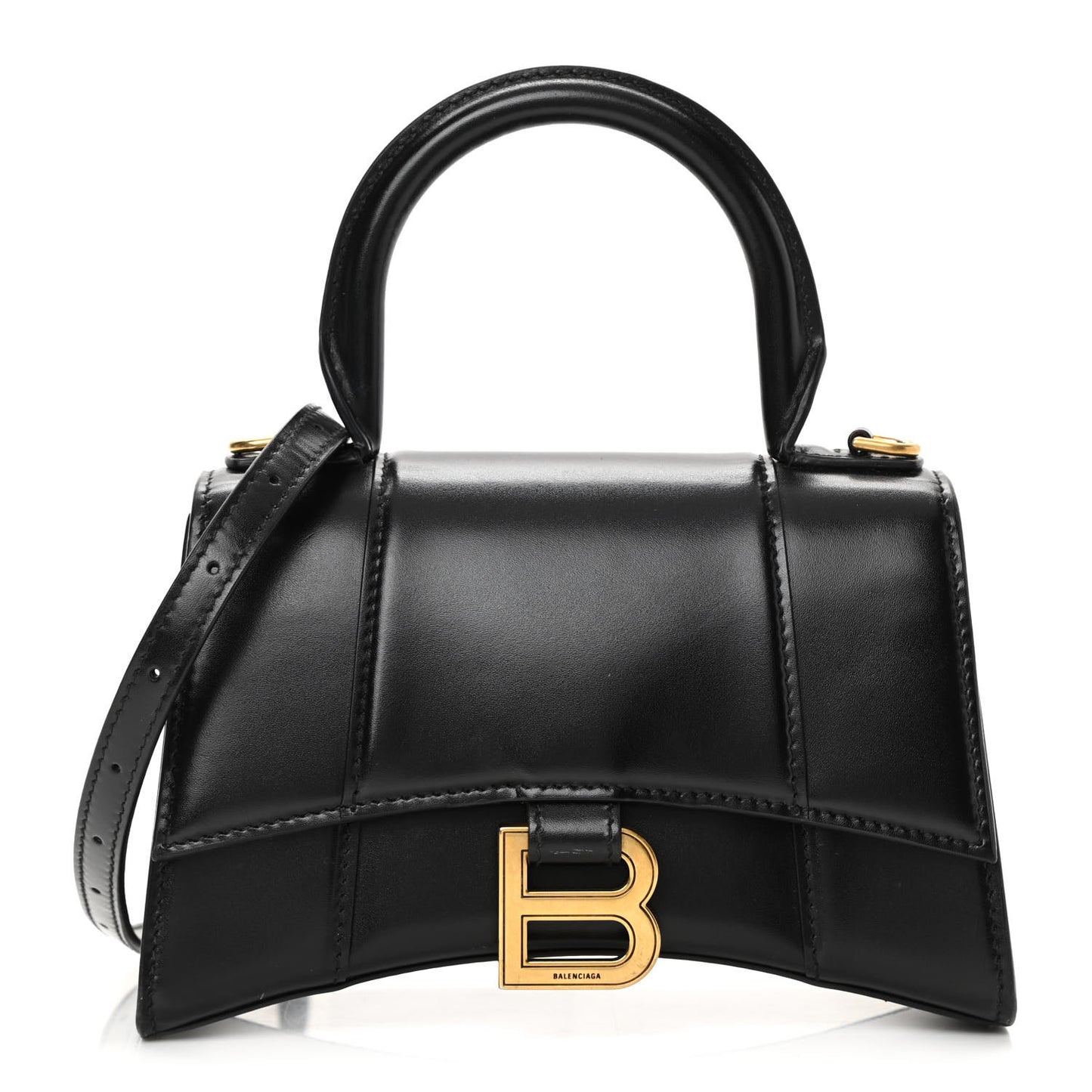 Shiny Box Calfskin Hourglass Top Handle Bag XS Black