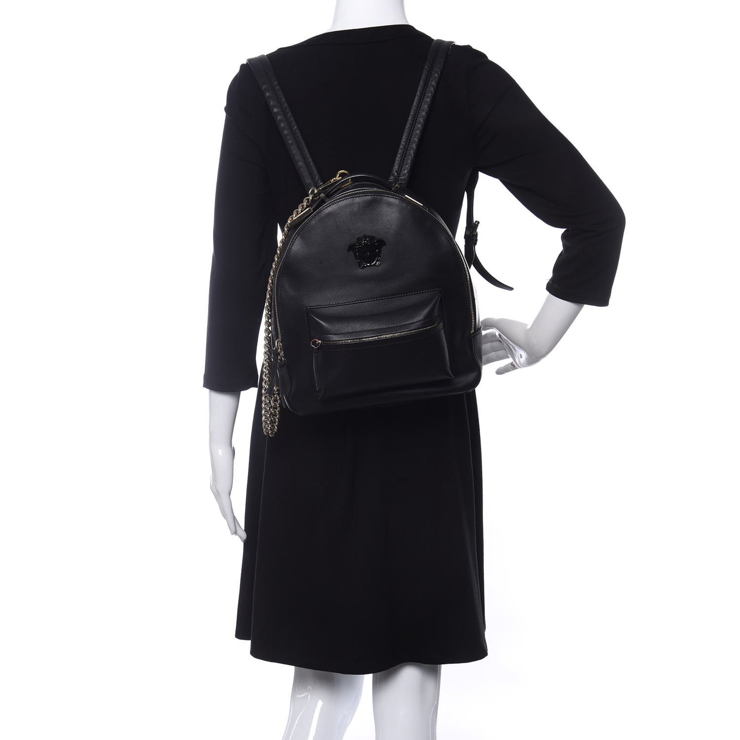 Calfskin Palazzo Medusa Chain Backpack Black