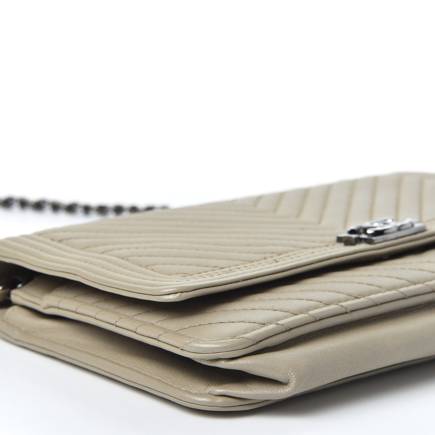 Lambskin Chevron Quilted Boy Wallet On Chain WOC Grey