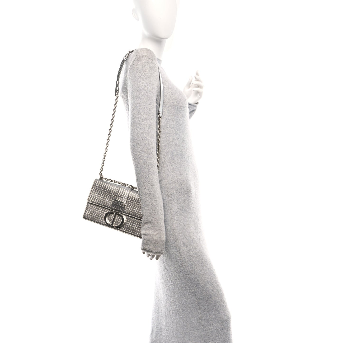 Metallic Patent Micro-Cannage 30 Montaigne Flap Bag Silver