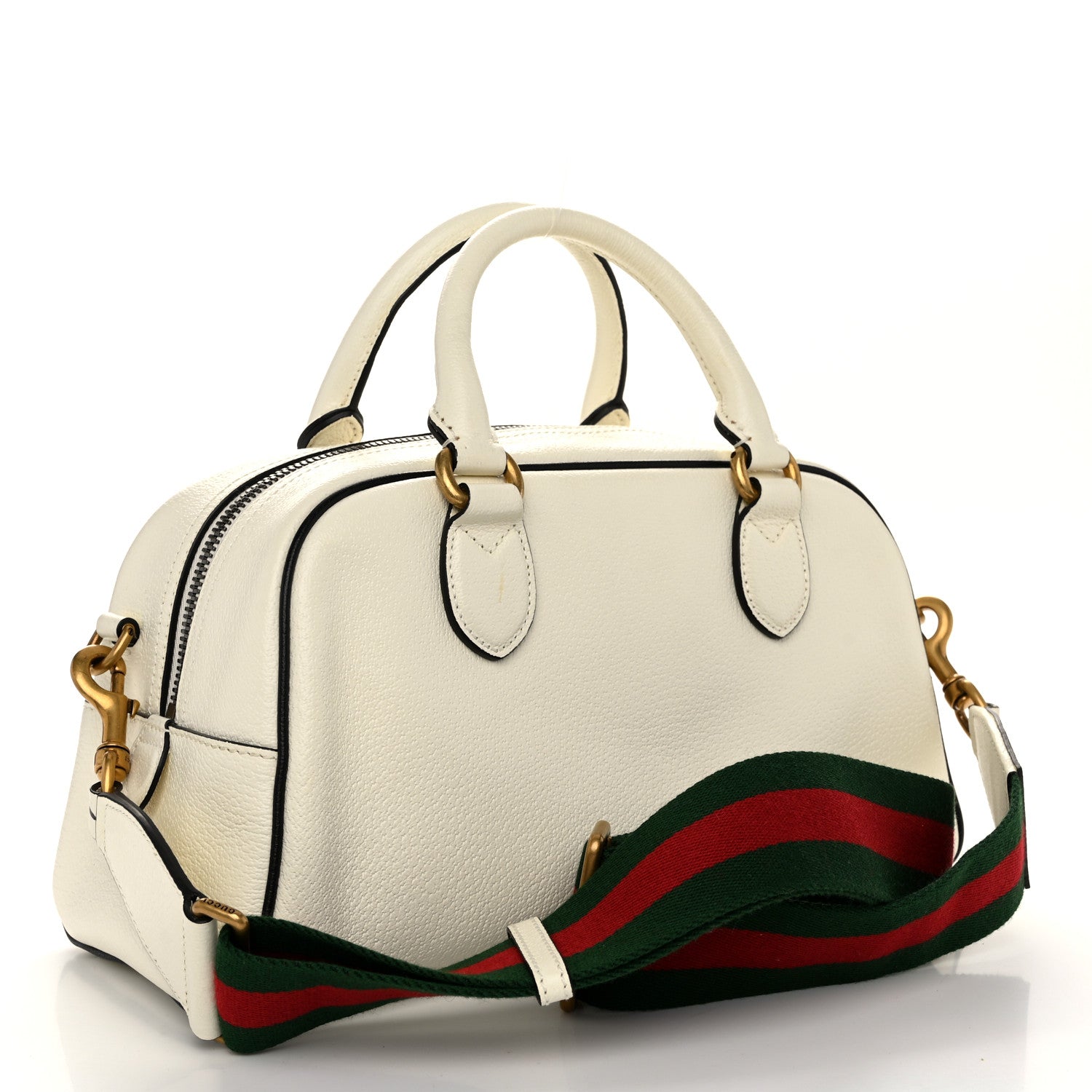 Gucci X ADIDAS Textured Dollar Calfskin Web Trefoil Logo Embossed Mini Bowling Bag Off White 3 of 11