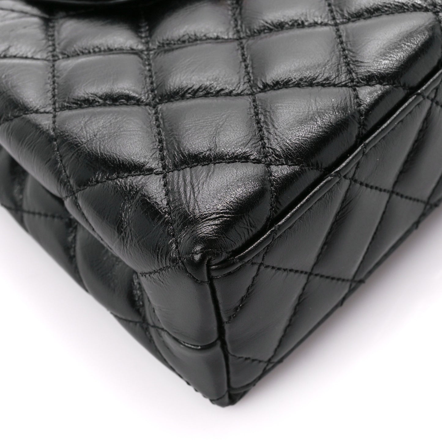 Shiny Aged Calfskin Quilted Nano Kelly Shopper Black