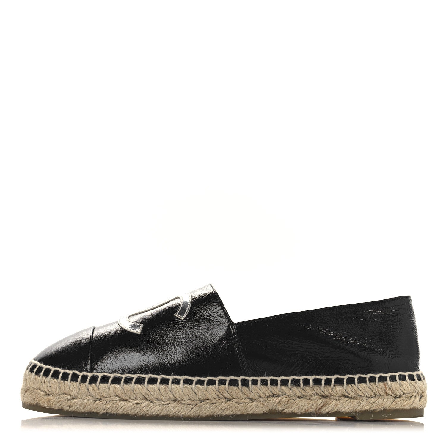Chanel Patent Calfskin Metallic Goatskin CC Espadrilles 40 Black Silver 1 of 11