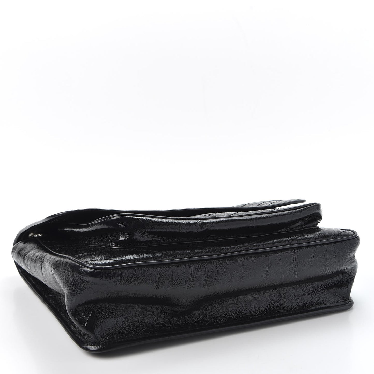 Crinkled Calfskin Matelasse Monogram Large Niki Chain Satchel Black