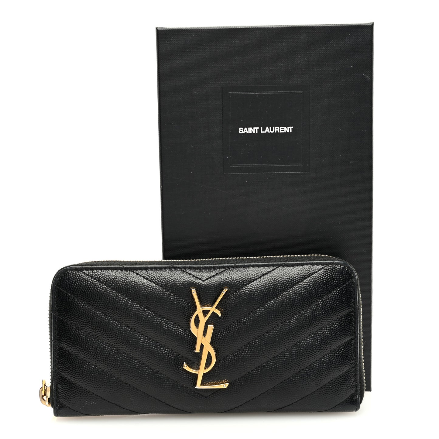 Grain De Poudre Matelasse Chevron Monogram Zip Around Wallet Black