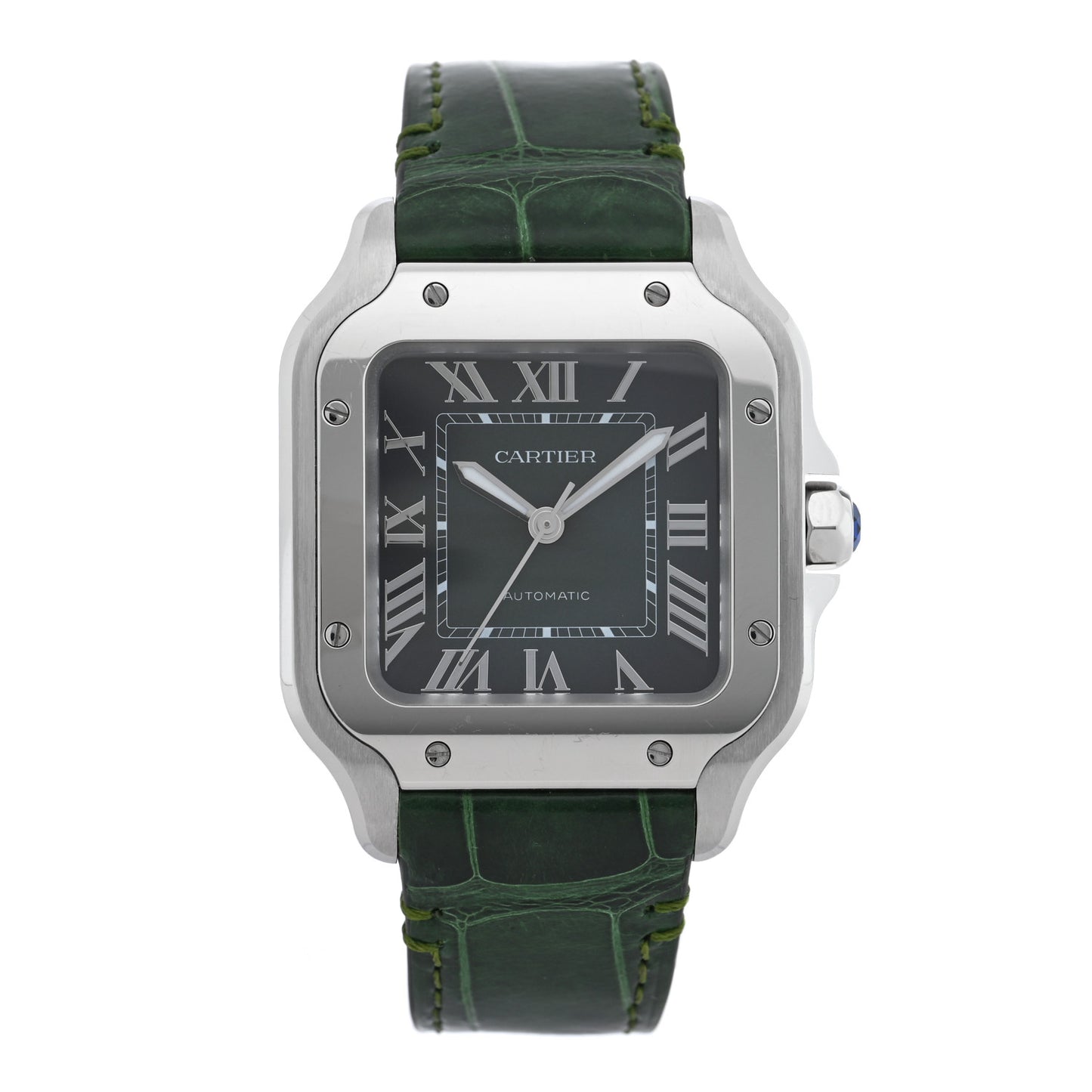 Stainless Steel Alligator 35mm Santos de Cartier Automatic Watch Green