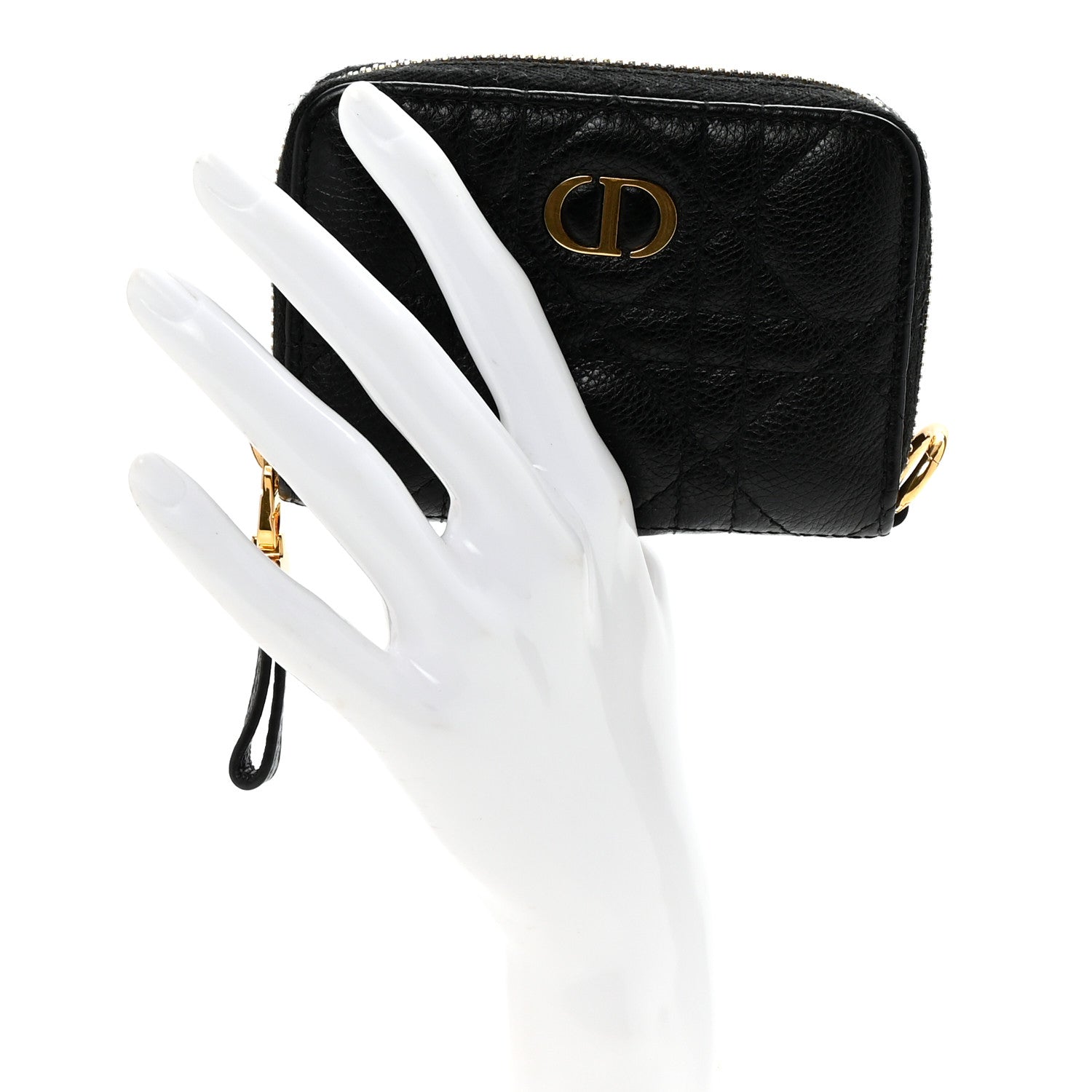 Christian Dior Grained Calfskin Supple Cannage Caro Compact Zip Card Wallet Black 2 of 7