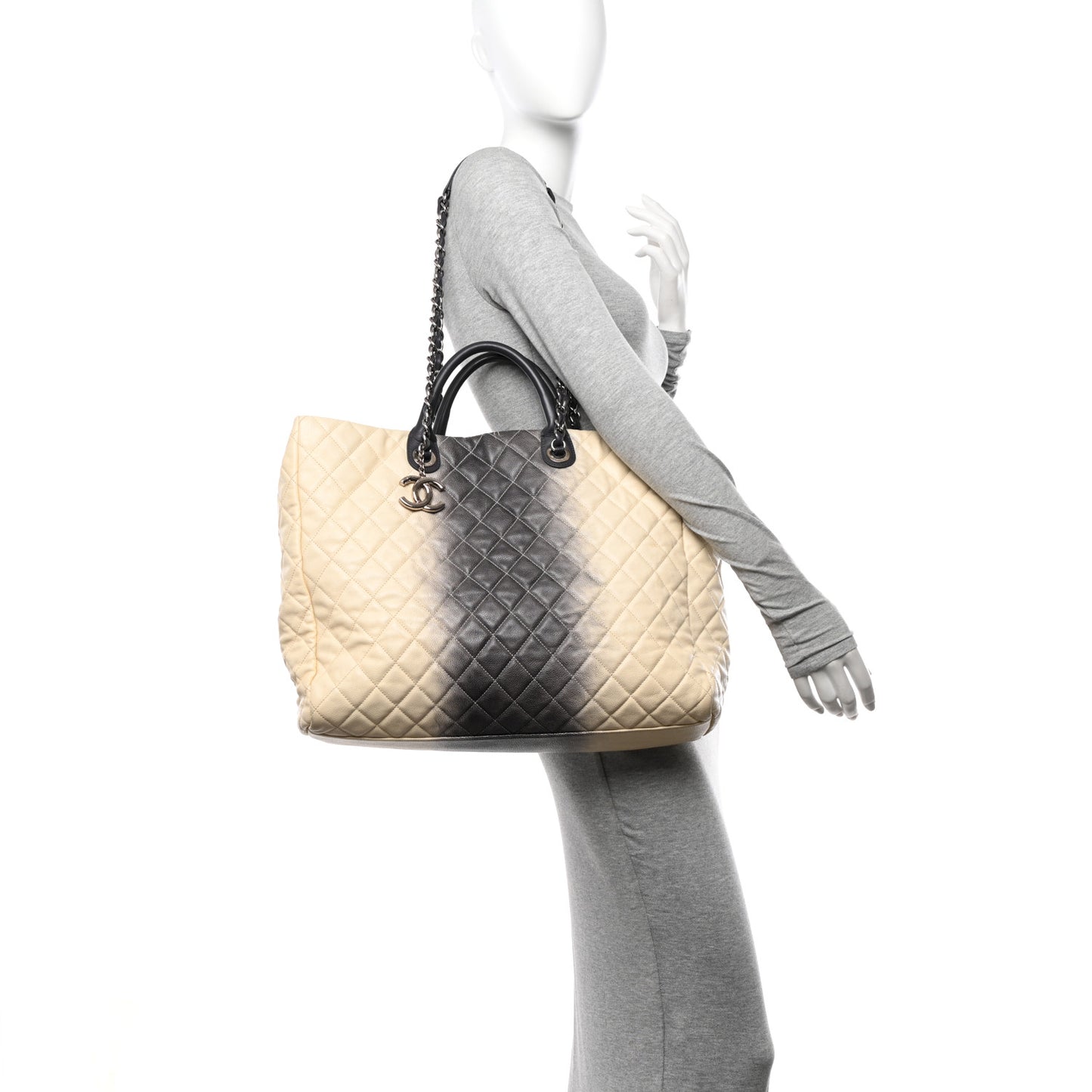 Caviar Ombre Large Shopping Tote White