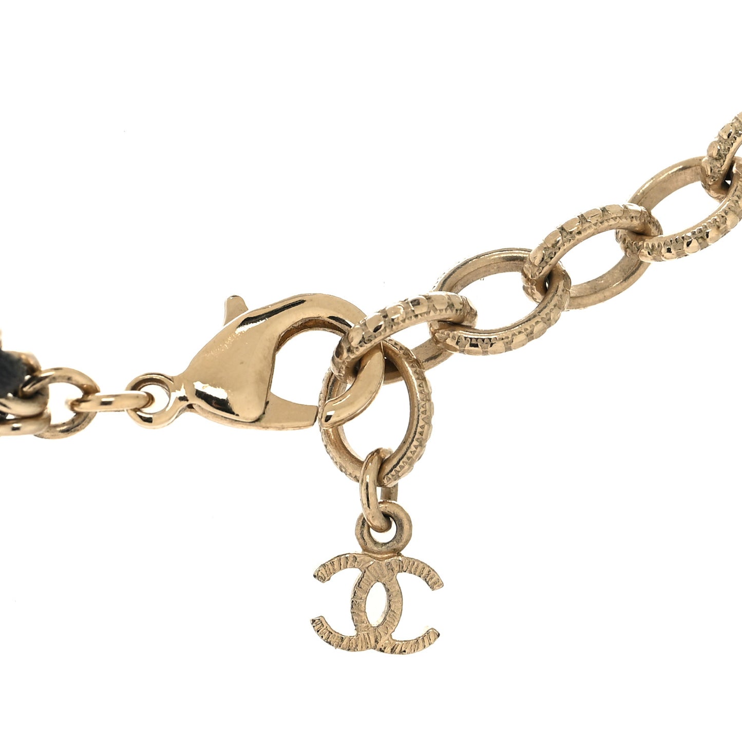Pearl Lambskin CC Chain Twist Choker Necklace Black Gold