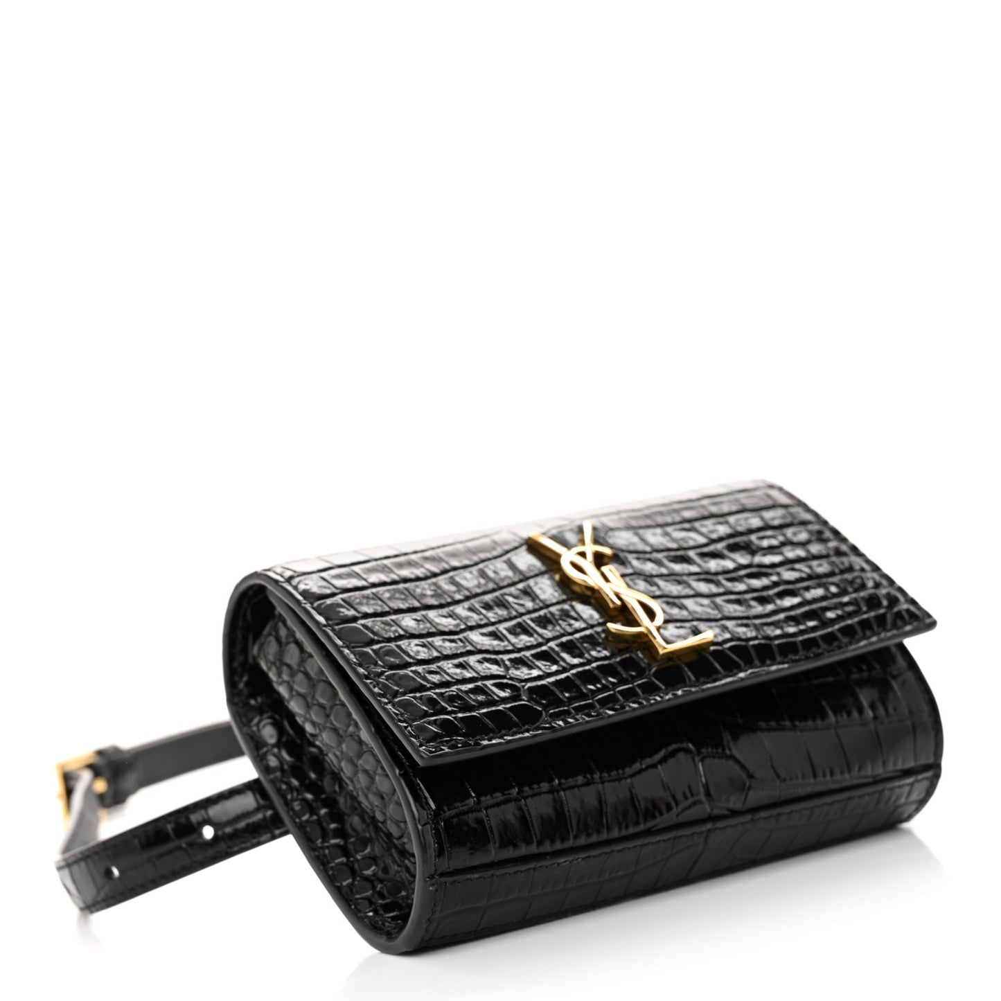 Calfskin Crocodile Embossed Monogram Kate Belt Bag Black