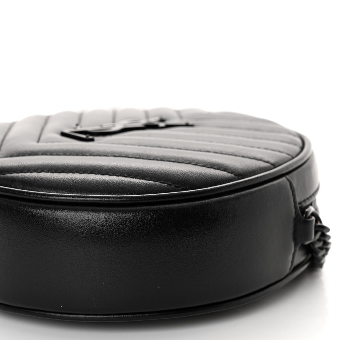 Calfskin Matelasse Chevron Round Vinyle Camera Bag Black