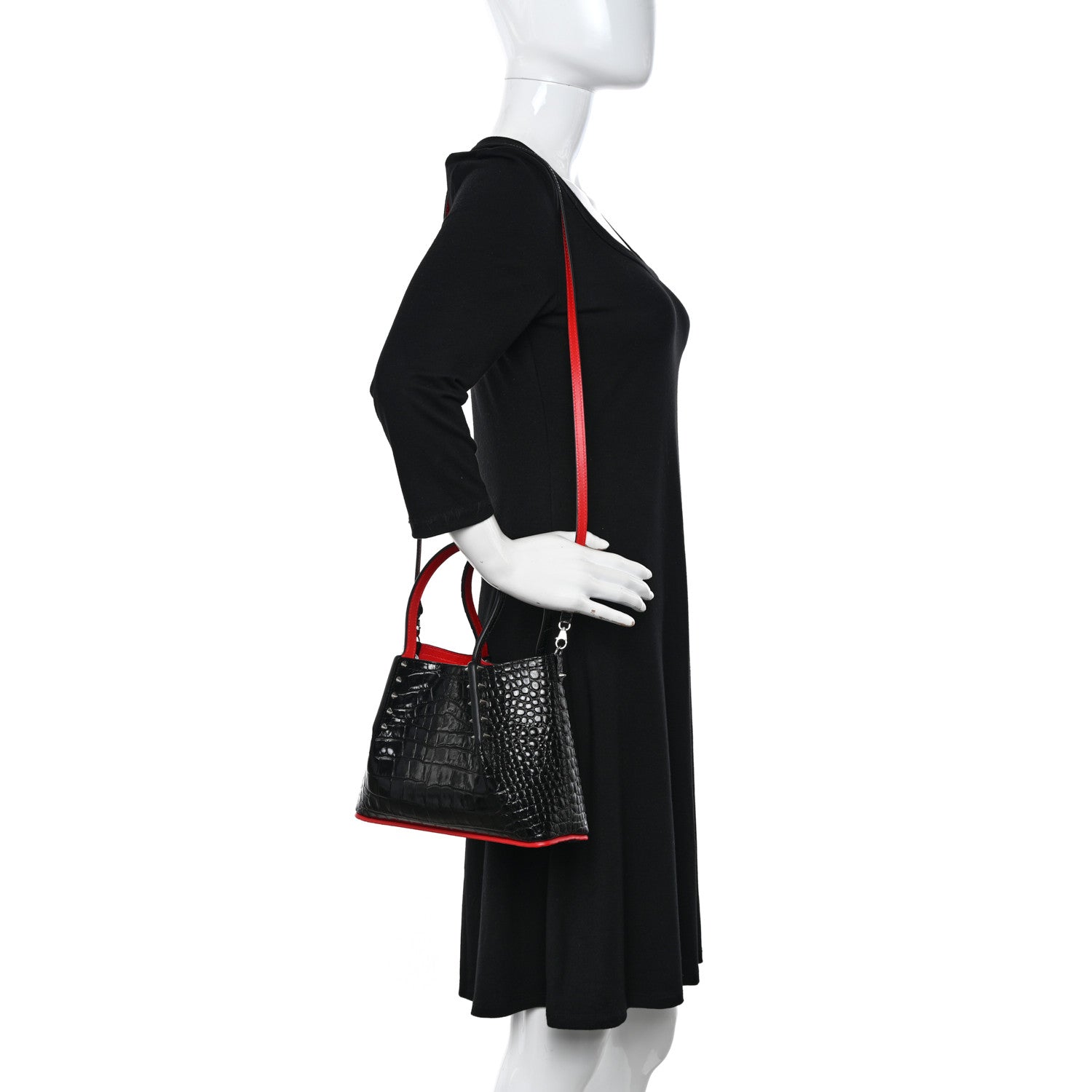 Christian Louboutin Patent Embossed Spiked Mini Cabarock Shopper Tote Black 2 of 9