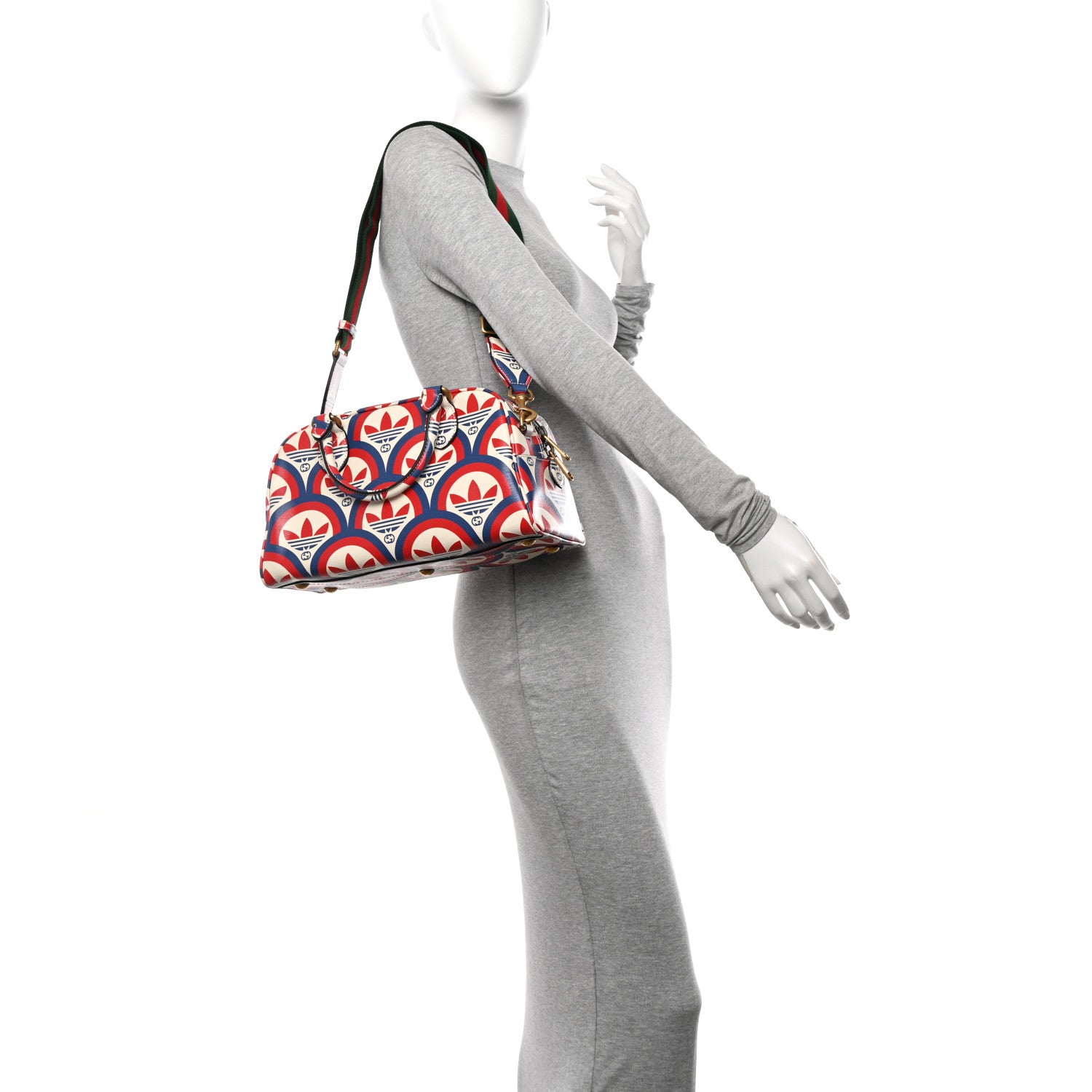 Gucci X ADIDAS Shangai Calfskin Web Trefoil Interlocking G Mini Duffle Bag Red White Blue 2 of 11