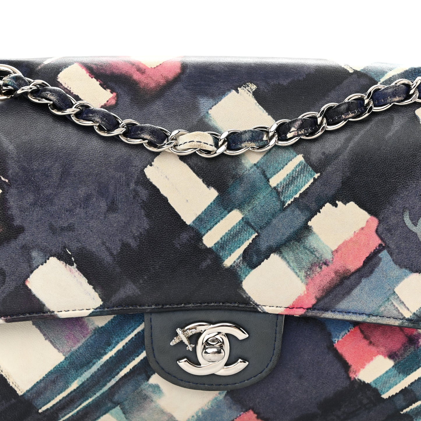 Lambskin Airline Printed Medium Double Flap Blue Multicolor