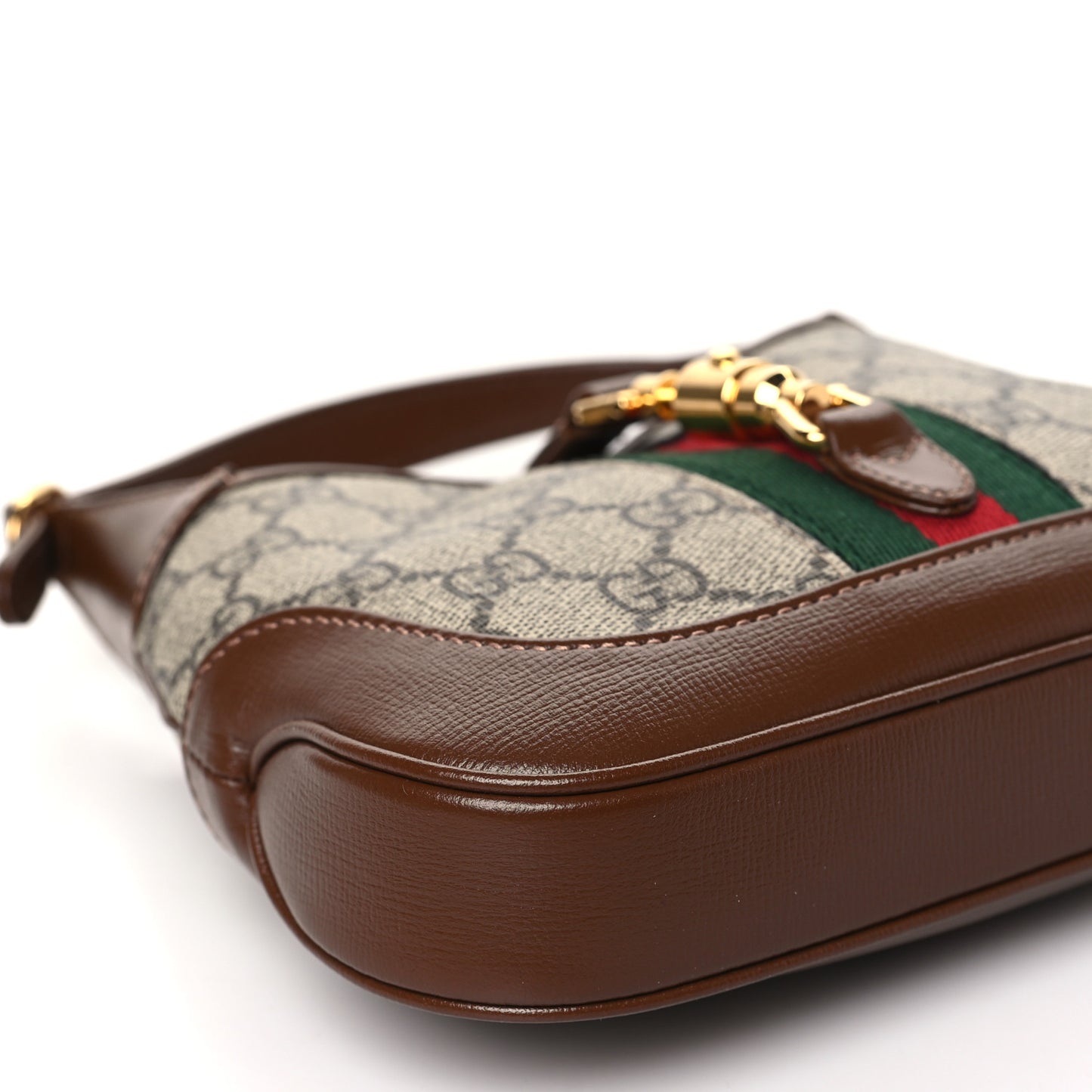 GG Supreme Monogram Azalea Calfskin Web Mini Jackie 1961 Hobo Beige Ebony Brown Sugar