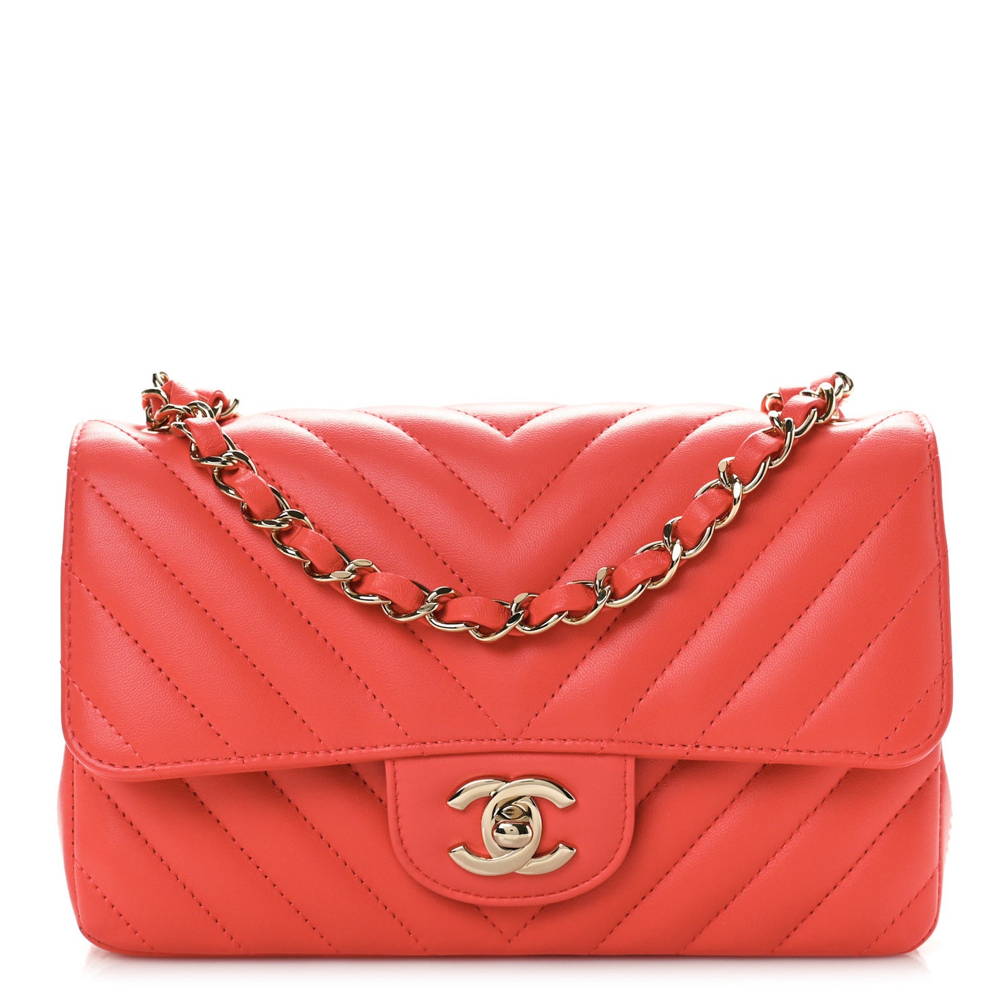 Lambskin Chevron Quilted Mini Rectangular Flap Red